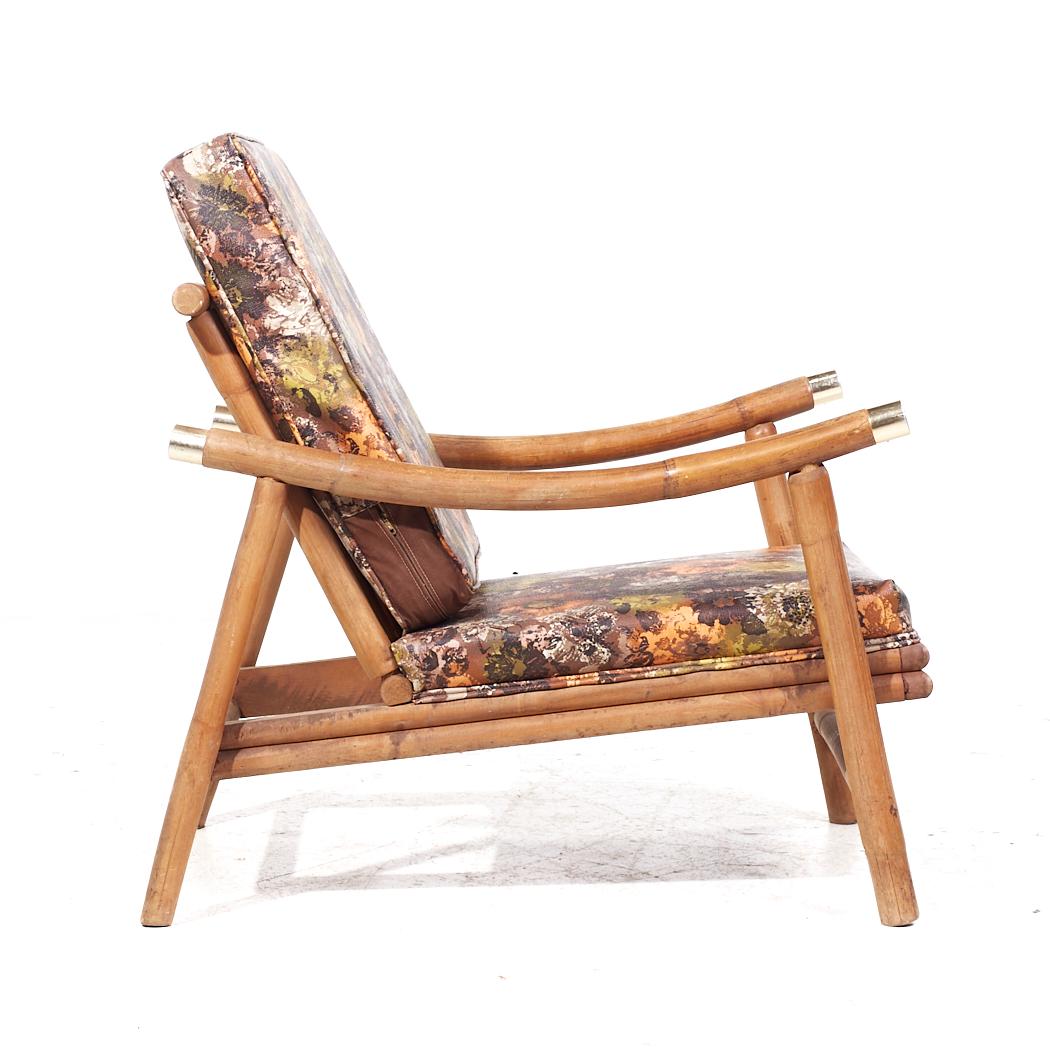John Wisner for Ficks Reed MCM Brass and Rattan Pagoda Lounge Chairs - Paire en vente 3
