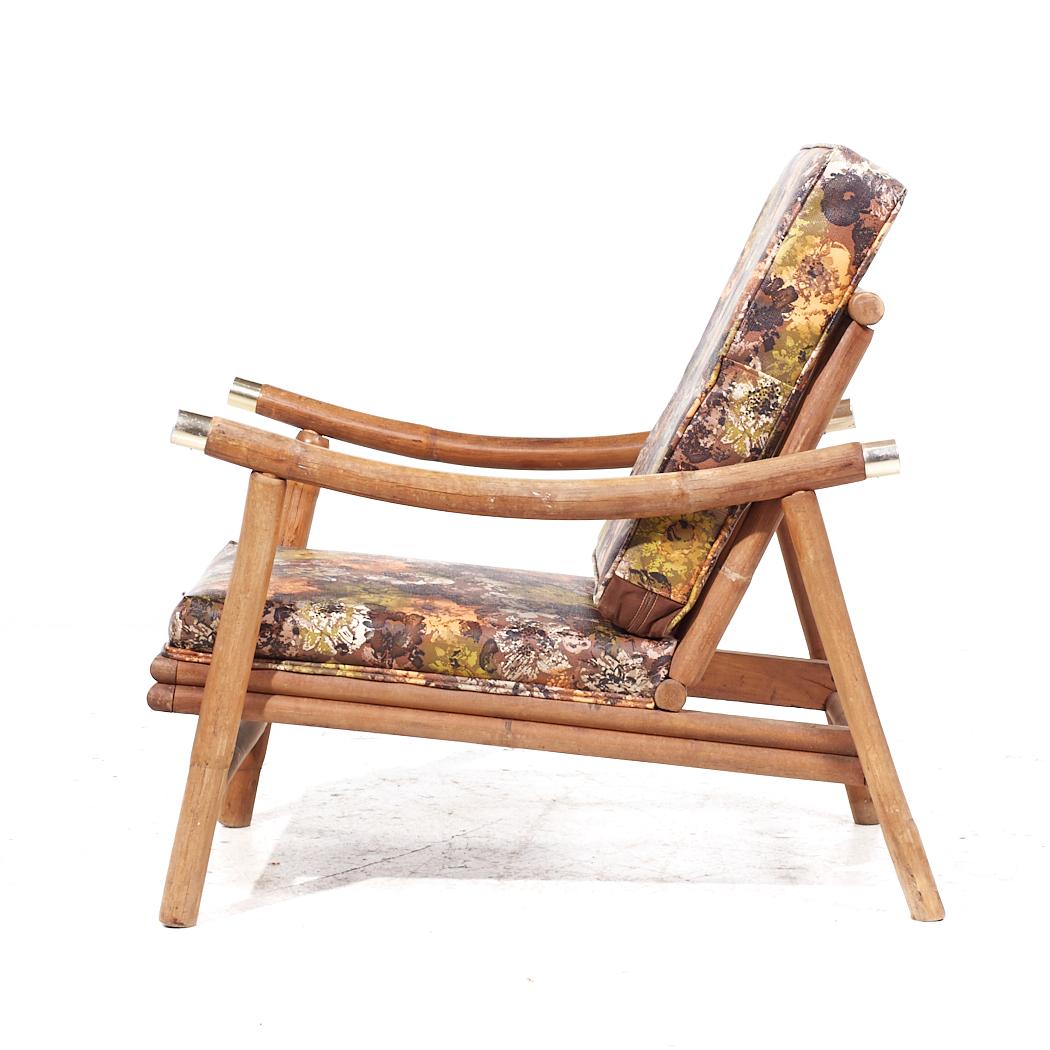 John Wisner for Ficks Reed MCM Brass and Rattan Pagoda Lounge Chairs - Paire en vente 4