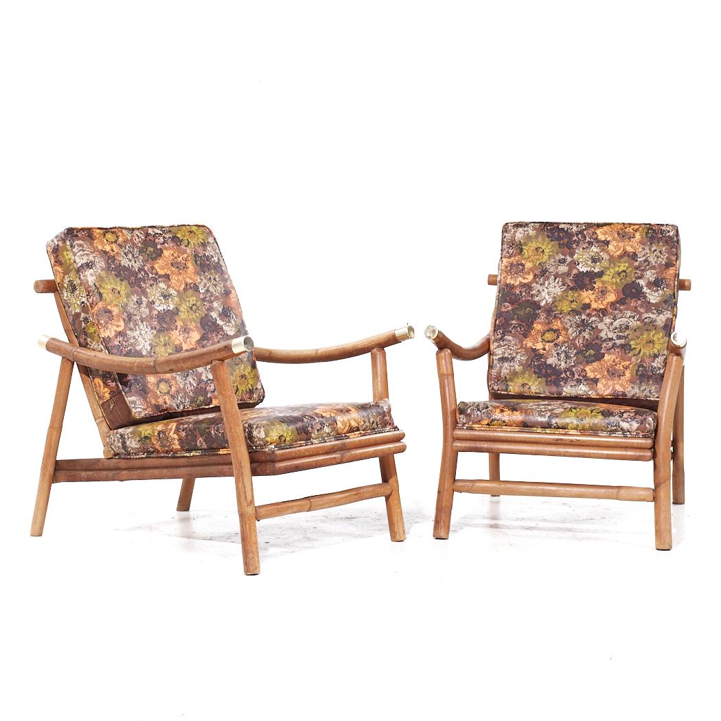 John Wisner for Ficks Reed Mid Century Pagoda Lounge Chairs en laiton et en rotin - Paire

Chaque chaise longue mesure : 27 de large x 34 de profond x 33,5 de haut, avec une hauteur d'assise de 14,5 et une hauteur d'accoudoir / dégagement de 22,5
