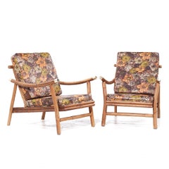 John Wisner for Ficks Reed MCM Brass and Rattan Pagoda Lounge Chairs - Pair