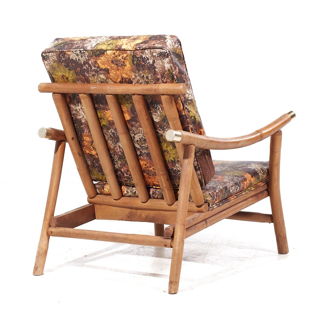 Laiton John Wisner for Ficks Reed MCM Brass and Rattan Pagoda Lounge Chairs - Paire en vente