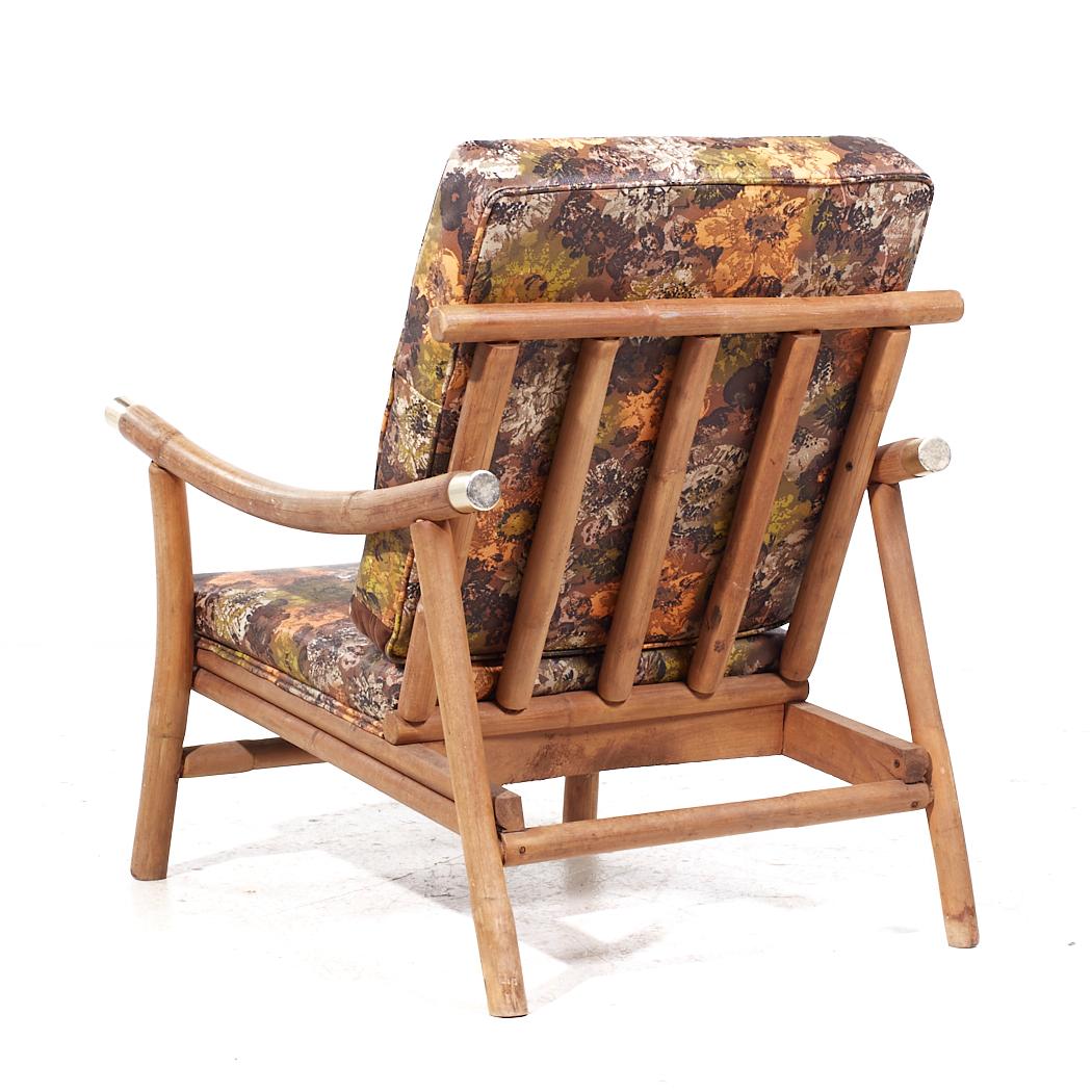 John Wisner for Ficks Reed MCM Brass and Rattan Pagoda Lounge Chairs - Paire en vente 2