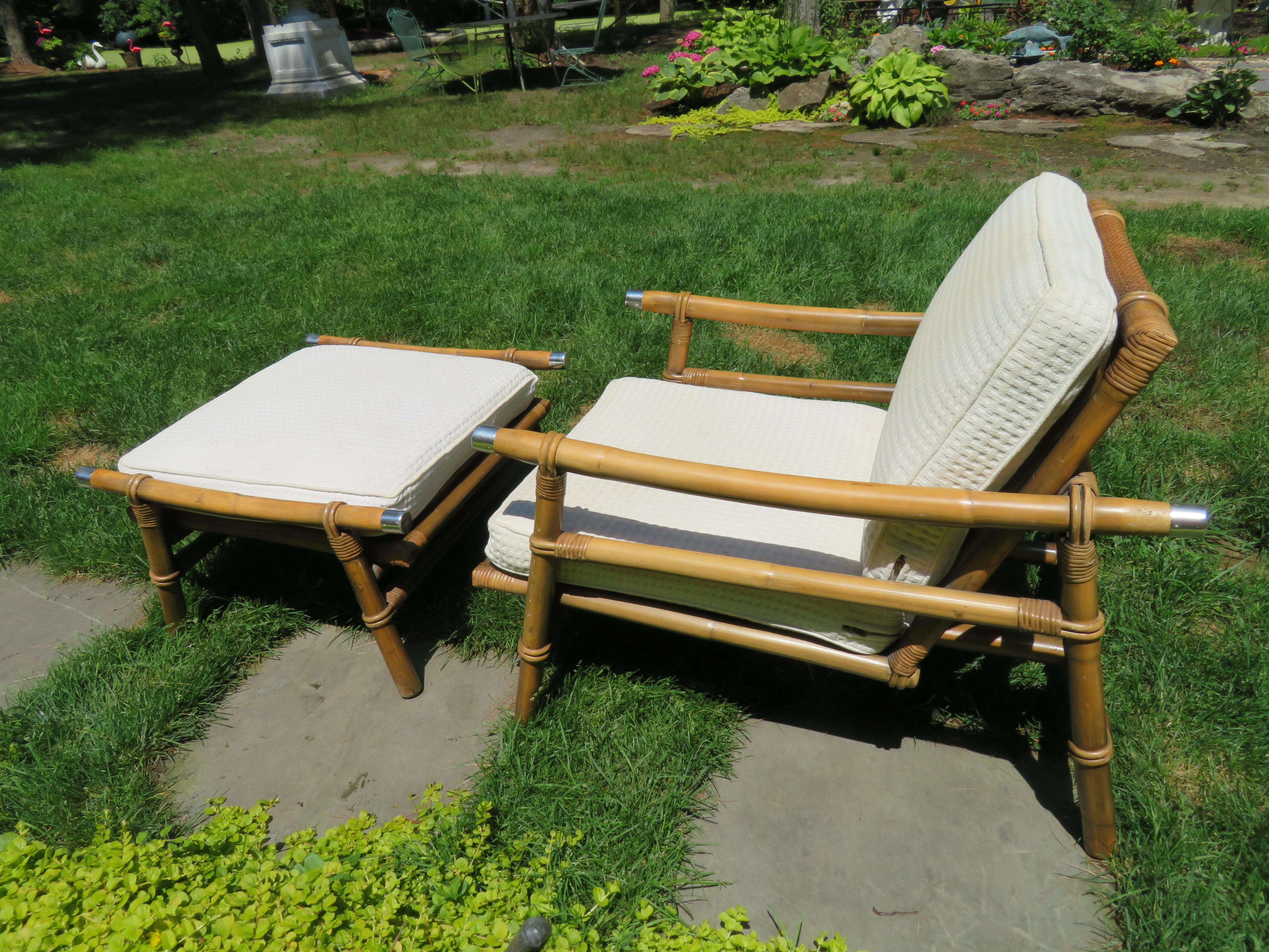 John Wisner for Ficks Reed Rattan Campaign Lounge Chair and Ottoman Mid-Century For Sale 7