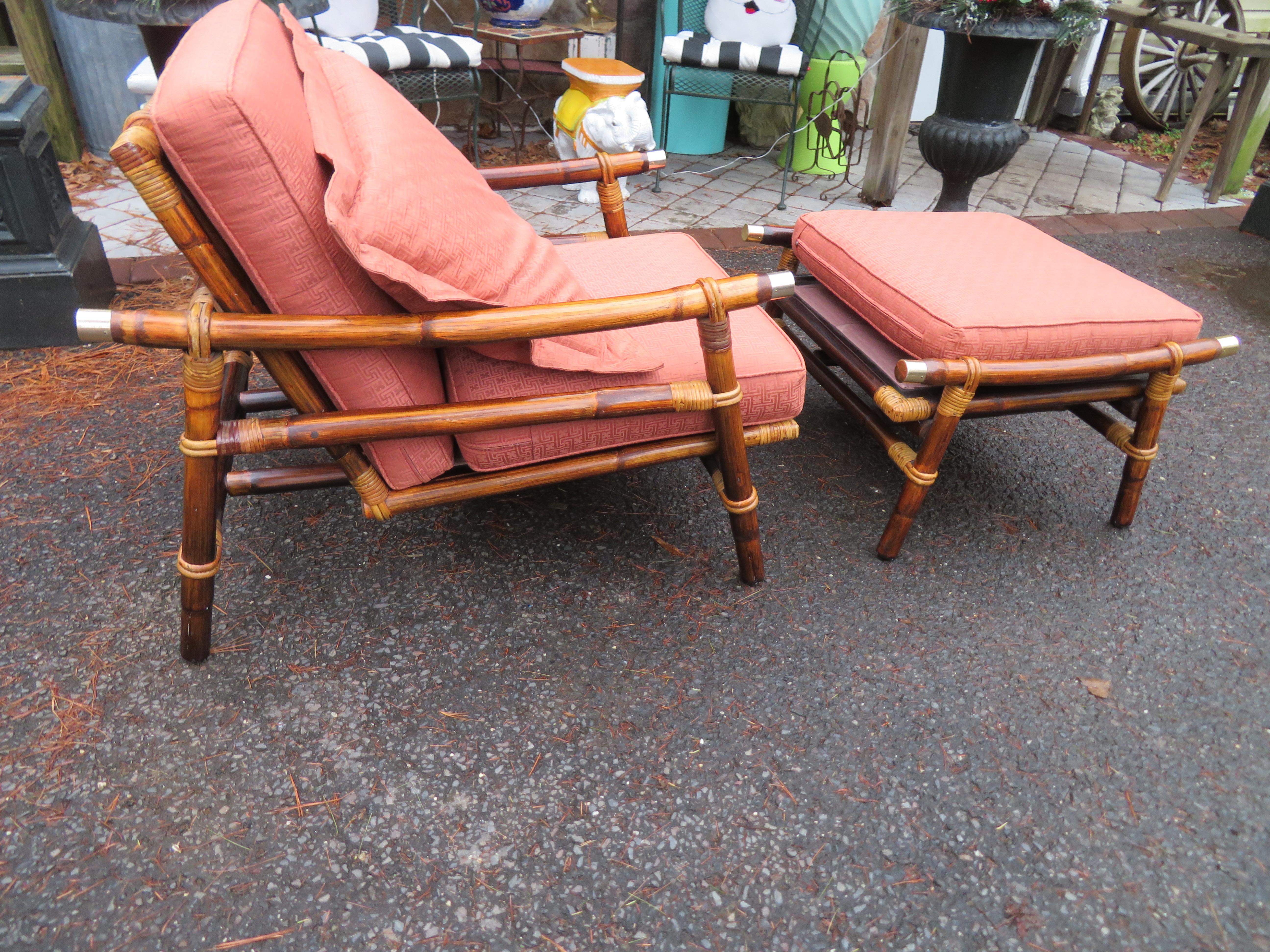 John Wisner for Ficks Reed Rattan Campaign Lounge Chair and Ottoman Mid-Century 7