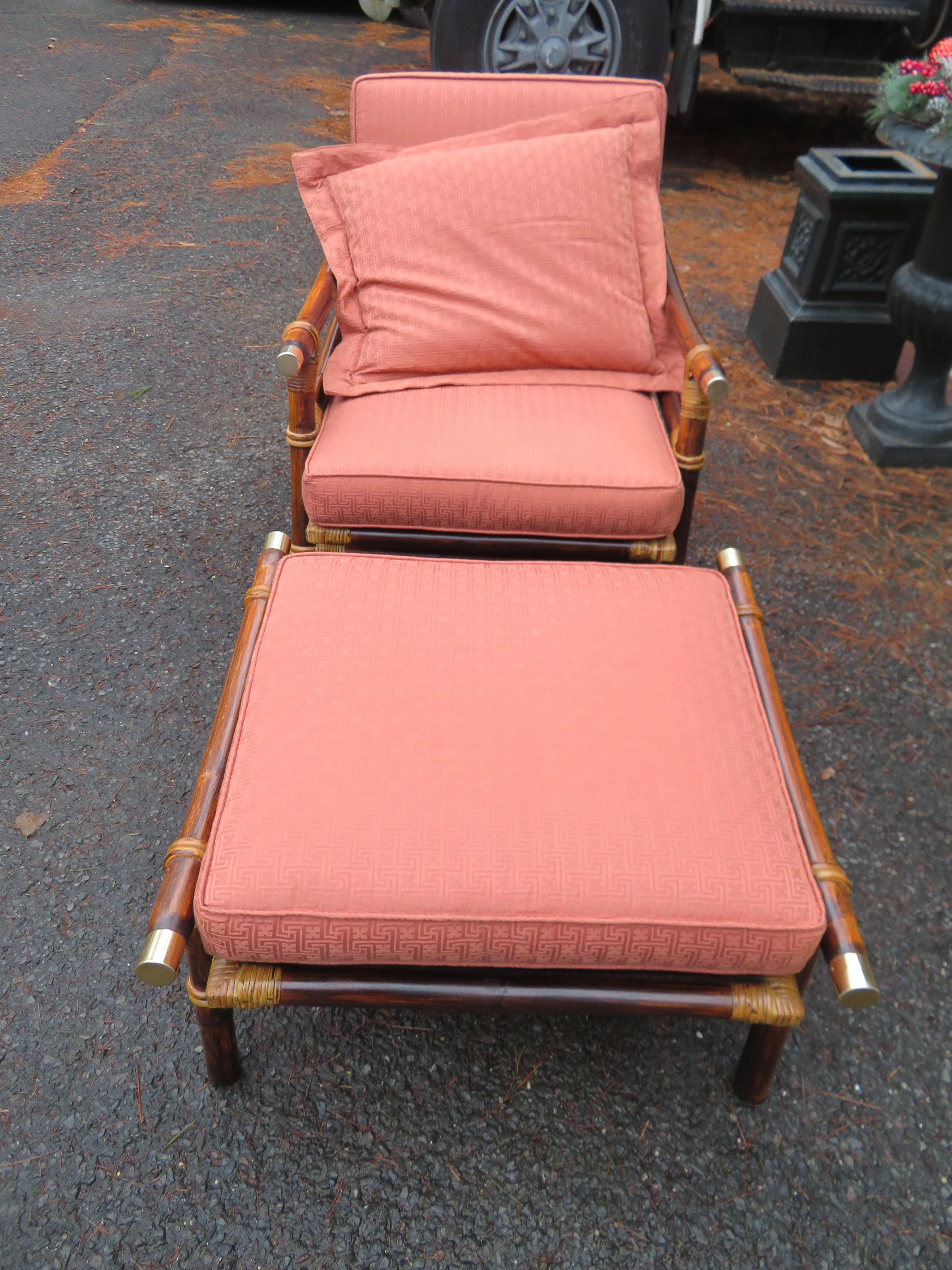 John Wisner for Ficks Reed Rattan Campaign Lounge Chair and Ottoman Mid-Century 8