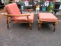 Silla y otomana de campaña de ratán John Wisner para Ficks Reed Mediados de siglo