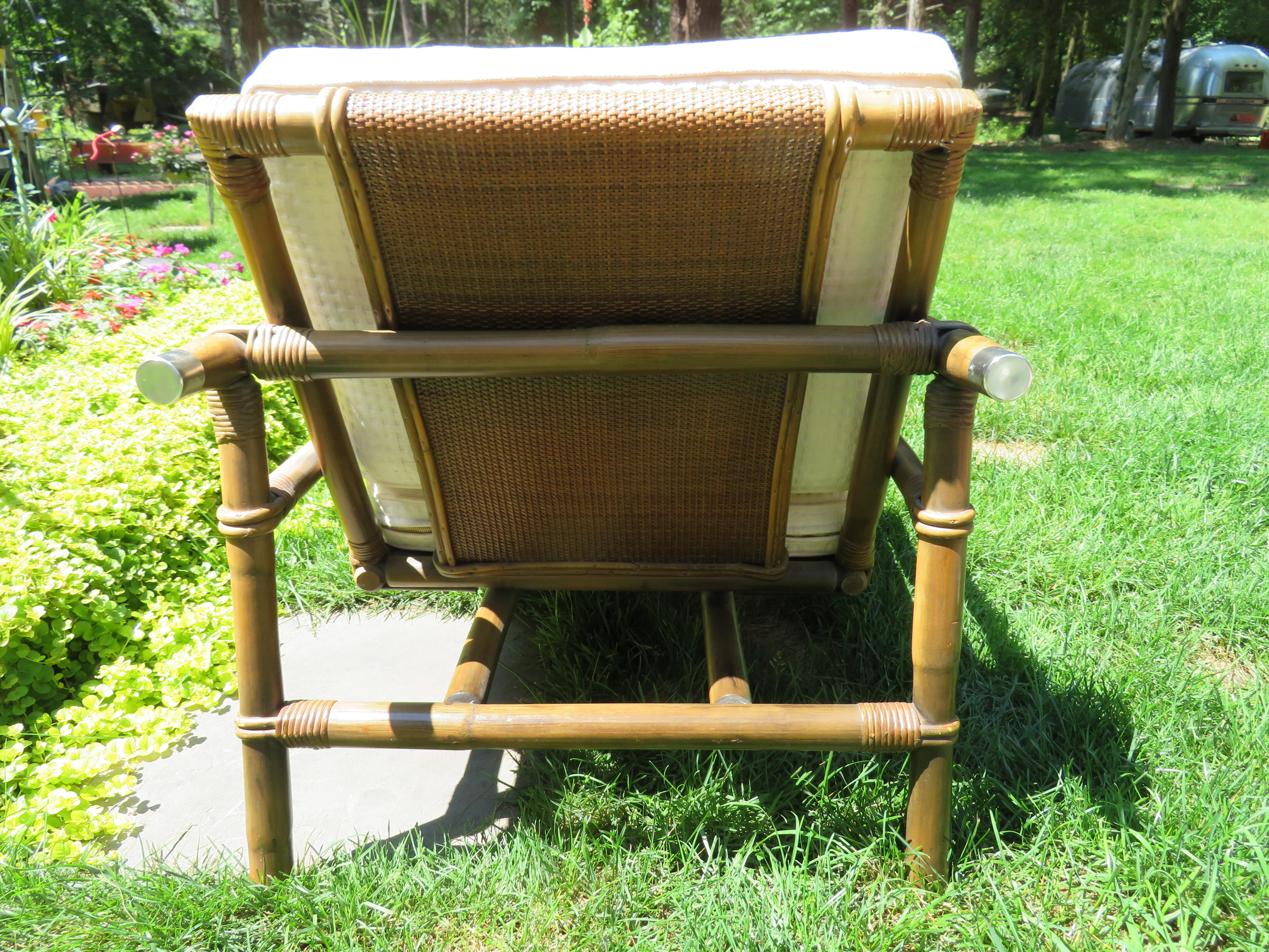 Mid-Century Modern John Wisner for Ficks Reed Rattan Campaign Lounge Chair and Ottoman Mid-Century For Sale