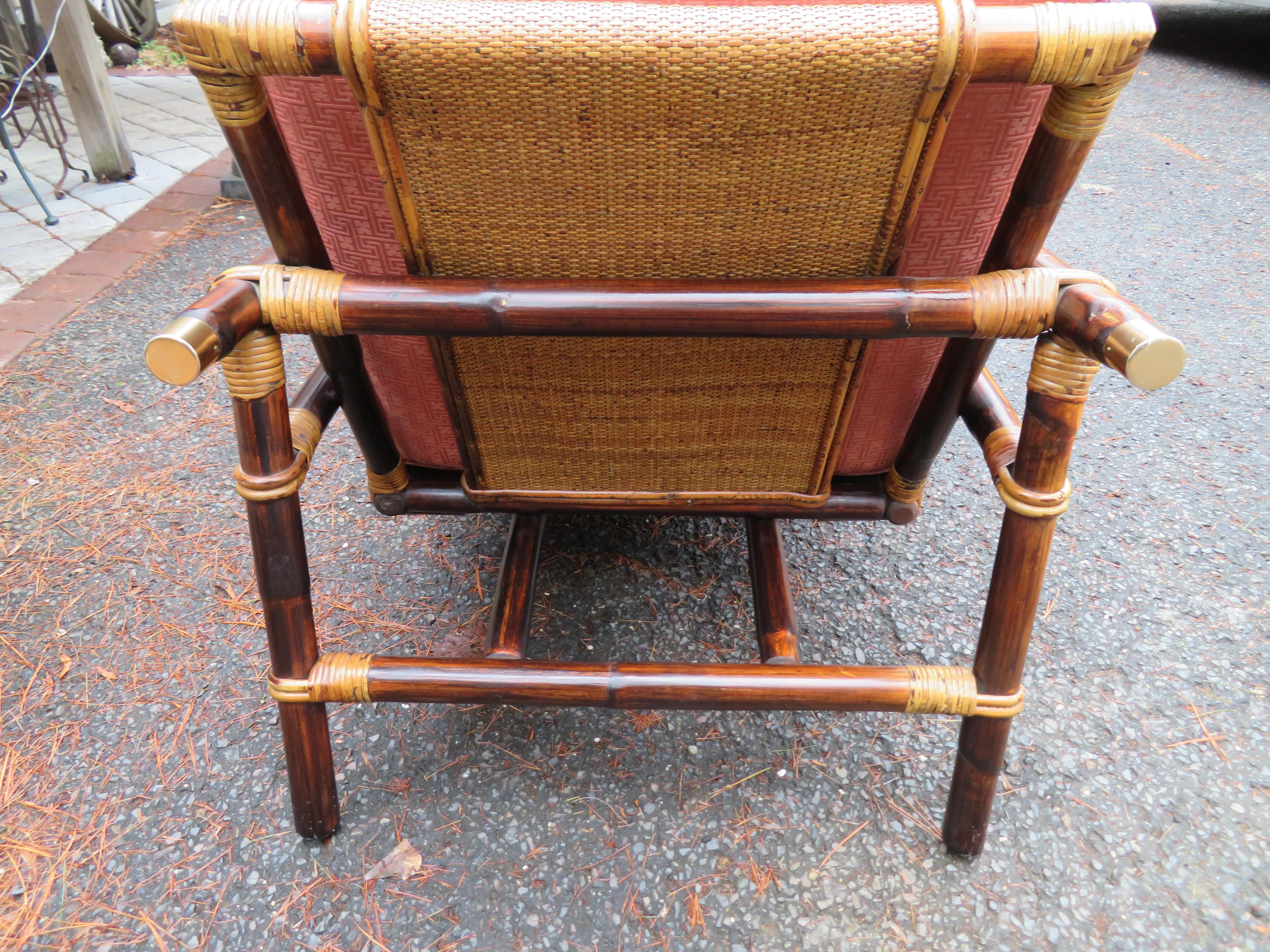 Mid-Century Modern John Wisner for Ficks Reed Rattan Campaign Lounge Chair and Ottoman Mid-Century