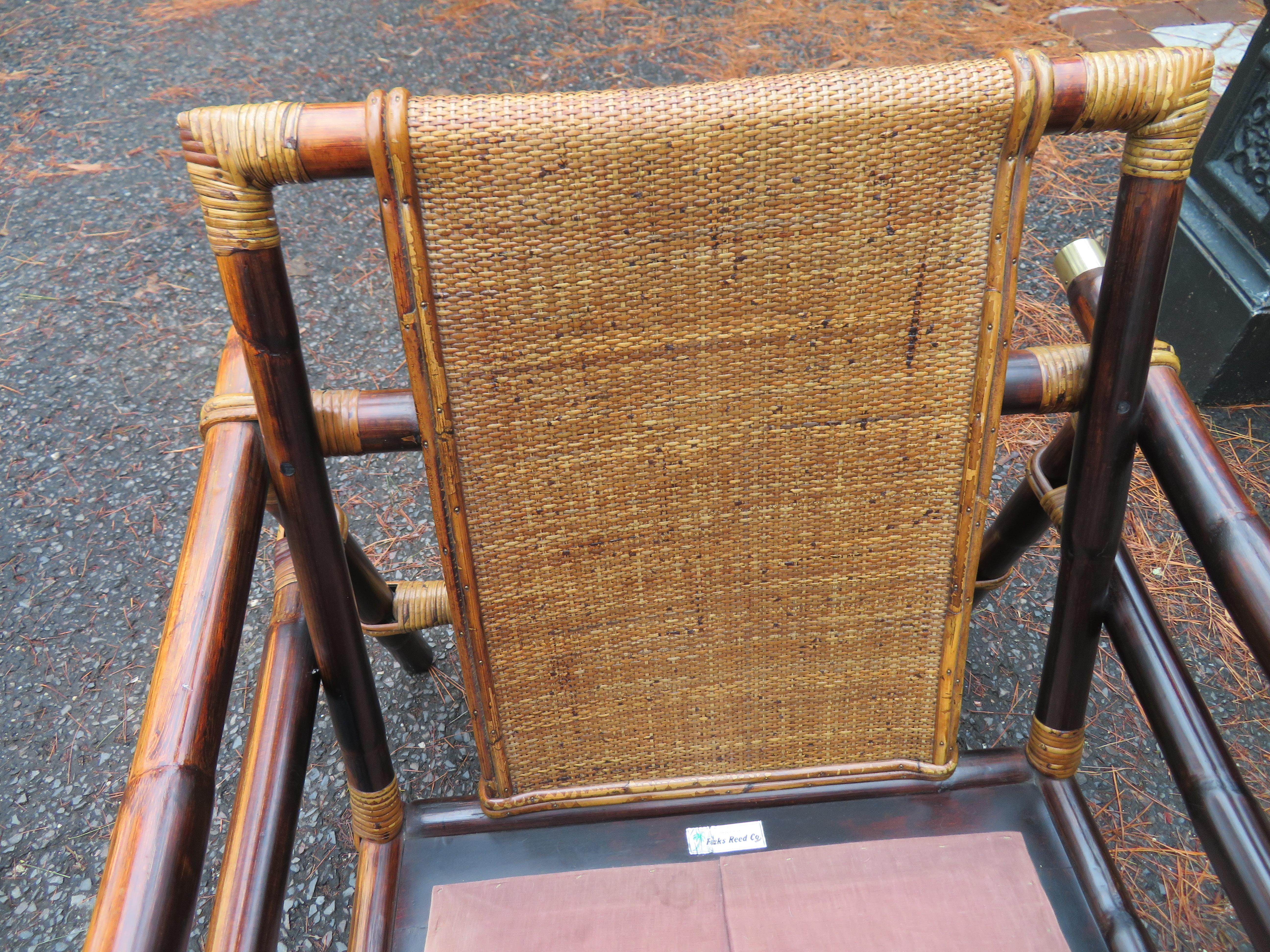 Bamboo John Wisner for Ficks Reed Rattan Campaign Lounge Chair and Ottoman Mid-Century
