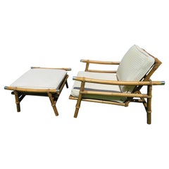 John Wisner for Ficks Reed Rattan Campaign Lounge Chair and Ottoman Mid-Century