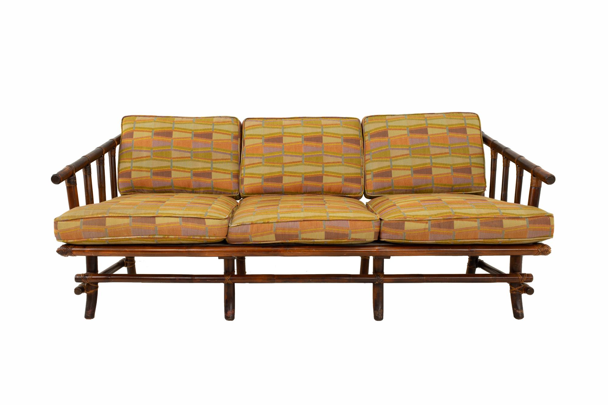 Mid-Century Modern John Wisner for Ficks Reed Style Bamboo Mid Century 3-Seat Sofa