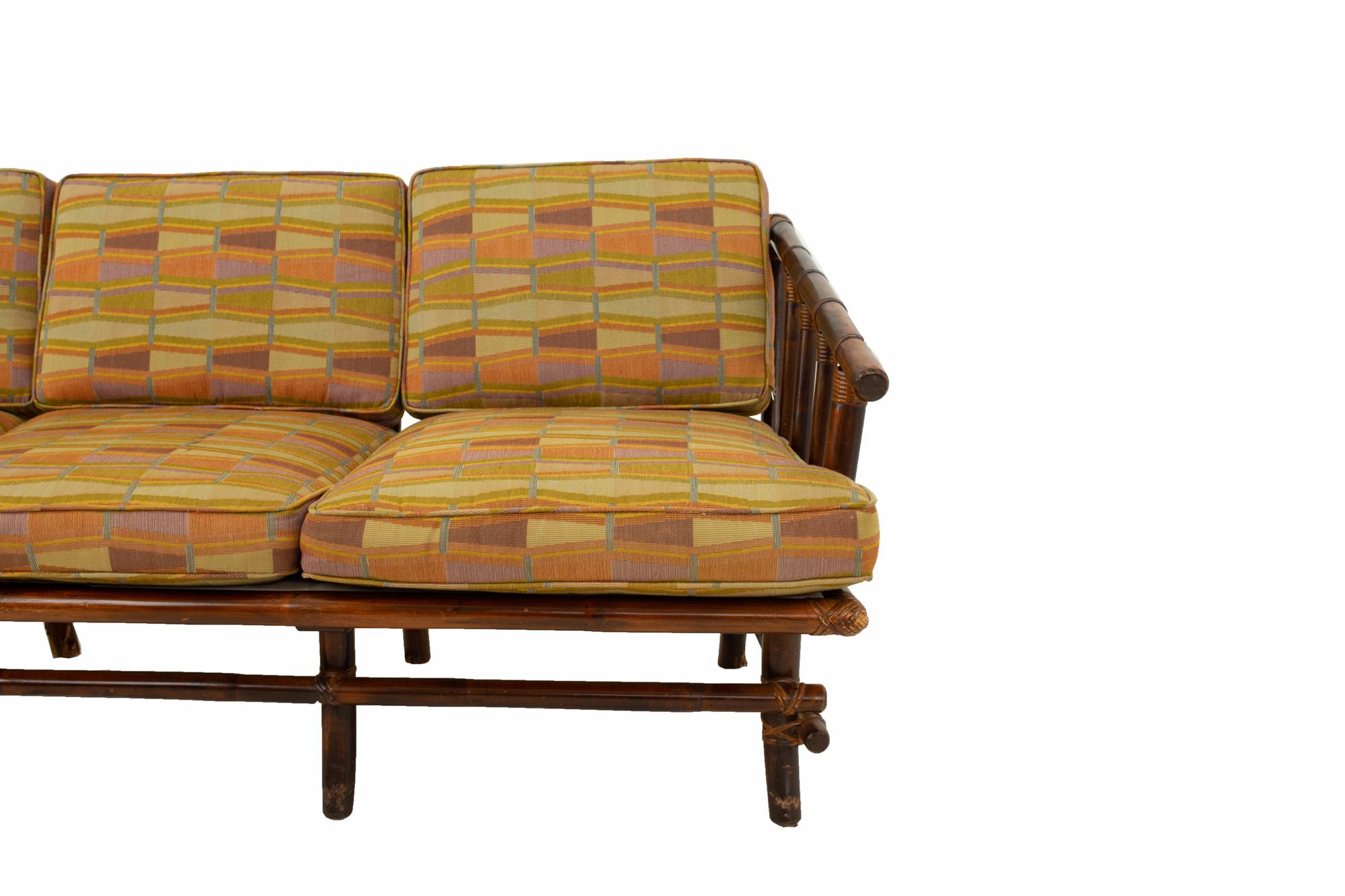 Late 20th Century John Wisner for Ficks Reed Style Bamboo Mid Century 3-Seat Sofa