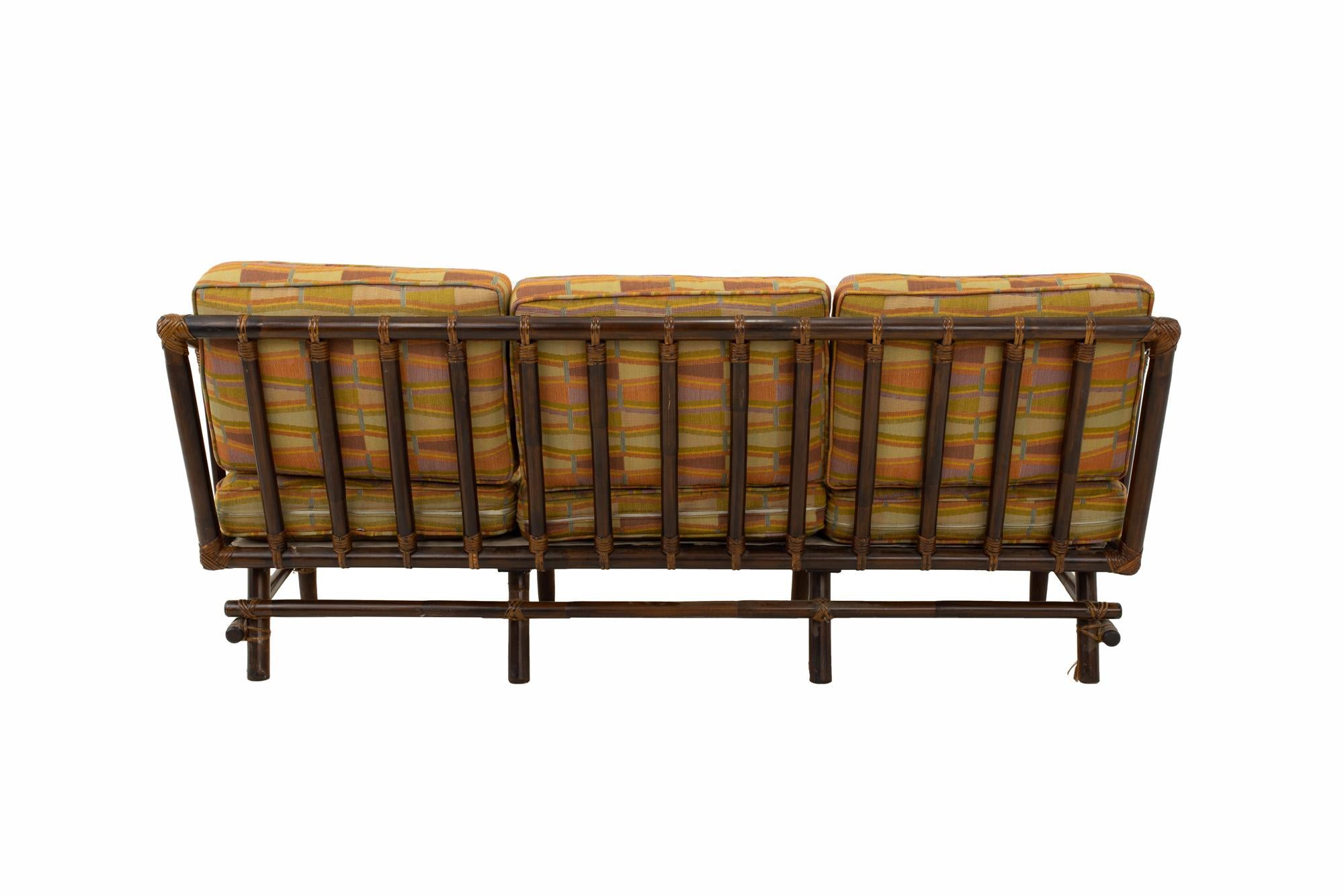 John Wisner for Ficks Reed Style Bamboo Mid Century 3-Seat Sofa 1