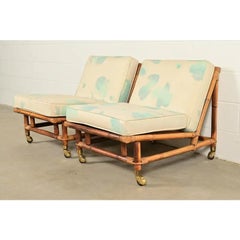 John Wisner Mid-Century Hollywood Regency Bamboo Rattan Lounge Chairs, Pair