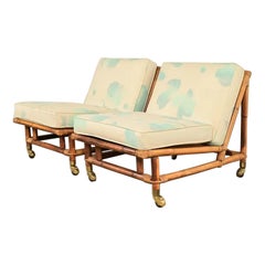 John Wisner Mid-Century Hollywood Regency Bamboo Rattan Lounge Chairs, Pair
