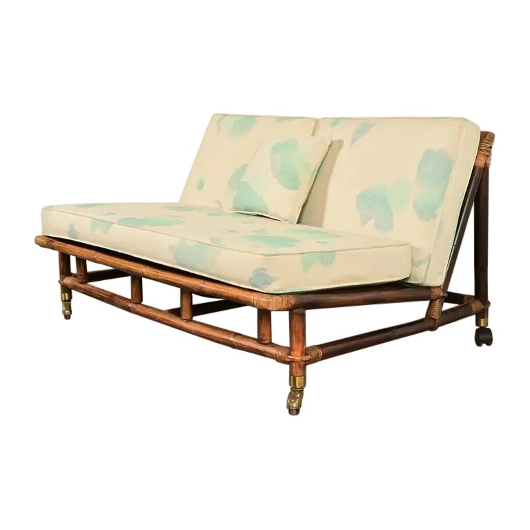 John Wisner Mid-Century Hollywood Regency Bamboo Rattan Loveseat, 1950s