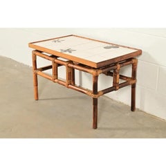 Table d'appoint à plateau en tuiles de style régence hollywoodienne du milieu du siècle, années 1950, John Wisner.