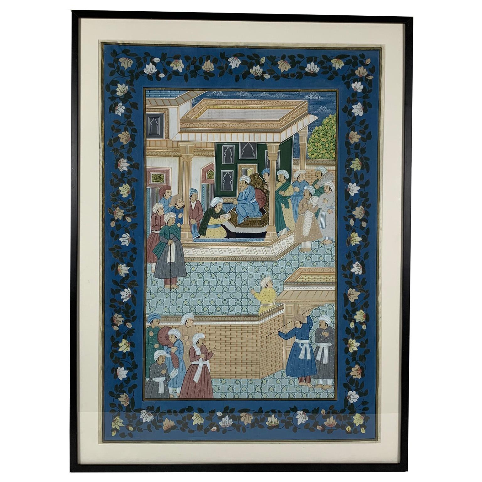 John Wissemann (American, 20th century) Pesian Illumination. Colored Pencil Drawing on linen depicting turbaned gentleman paying tribute to a seated royal. The work is unsigned, 40 x 29 inches, framed: 46 1/2 x 34 x 1 inch. 

Note: Wissemann is a
