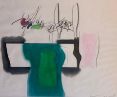 Abstract MIxed Media Drawing Vibrant Modernist Color Watercolor Painting