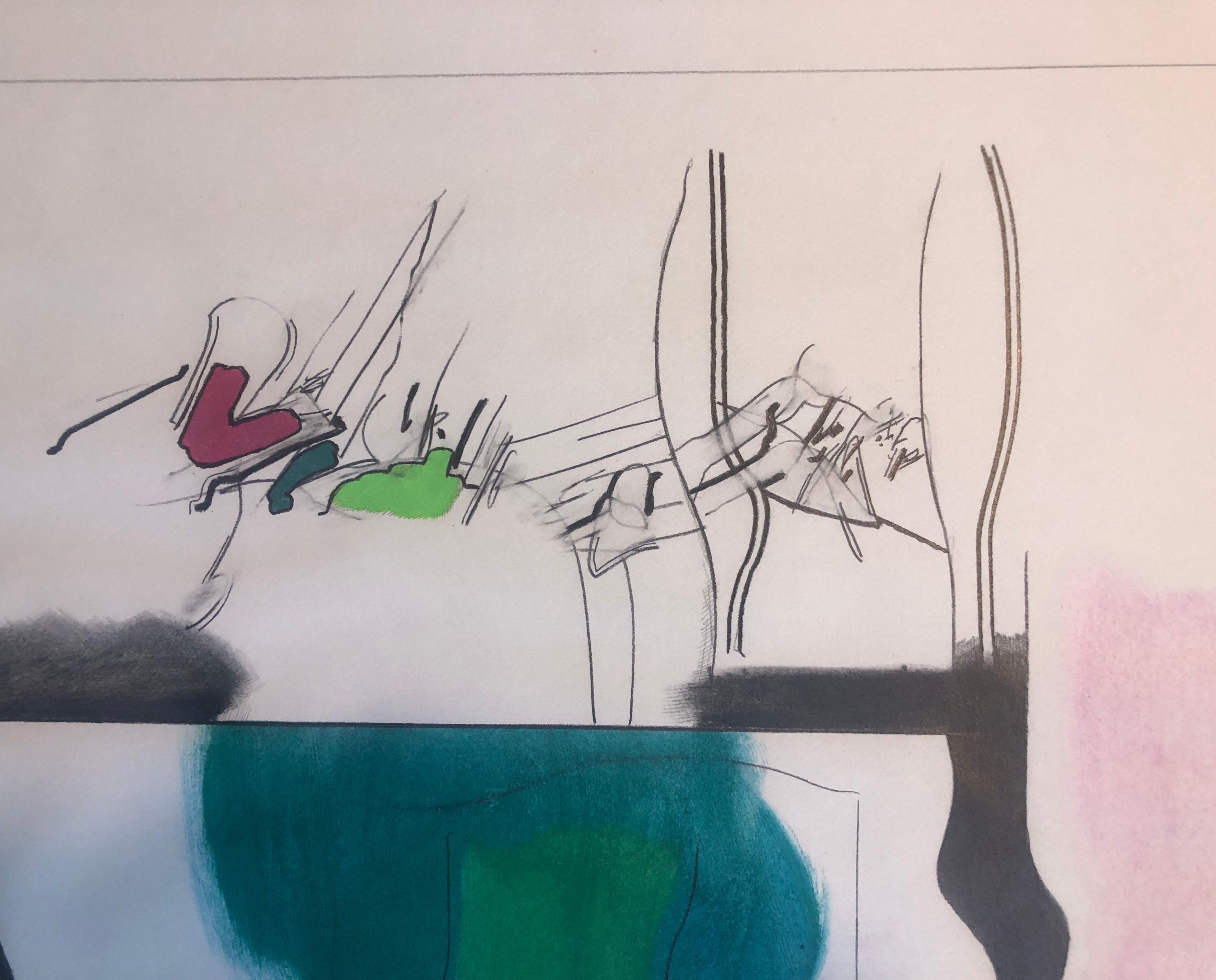 Abstracto MIxed Media Dibujo Vibrante Color Modernista Pintura Acuarela en venta 5