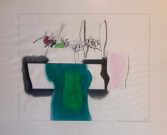 Abstract MIxed Media Drawing Vibrant Modernist Color Watercolor Painting