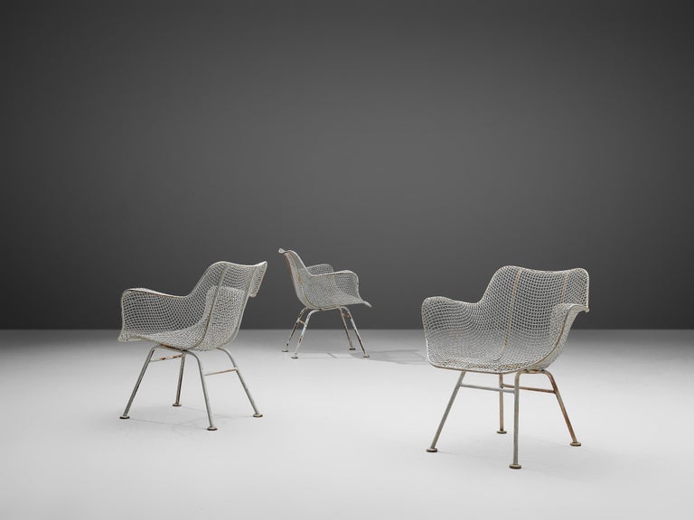 Mid-20th Century John Woodard Set of Four White 'Sculptura' Patio Chairs For Sale