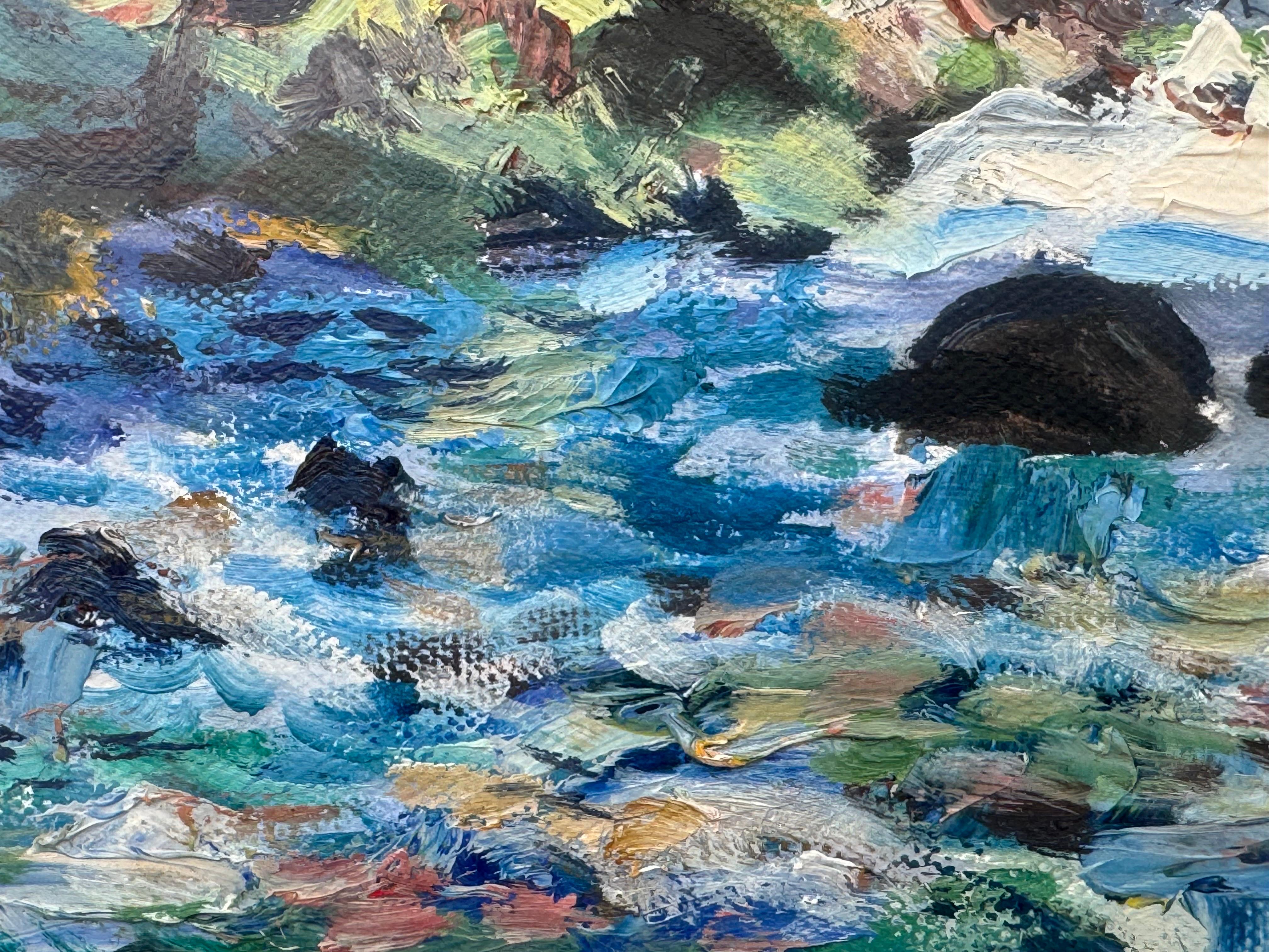 Castello medievale su una scogliera in riva al mare sulla costa nord dell'Irlanda, opera dell'artista irlandese del XX secolo John Wrights. Un dipinto a olio originale a impasto impressionista del Castello di Dunce, utilizzato in Game of Thrones.