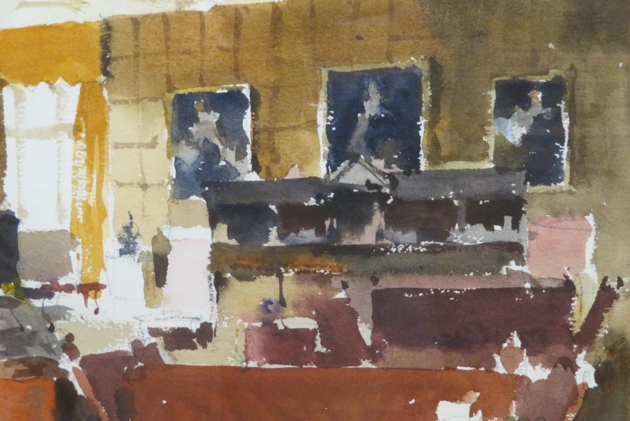 Acuarela original post impresionista inglesa de una escena interior - Painting de John Yardley 