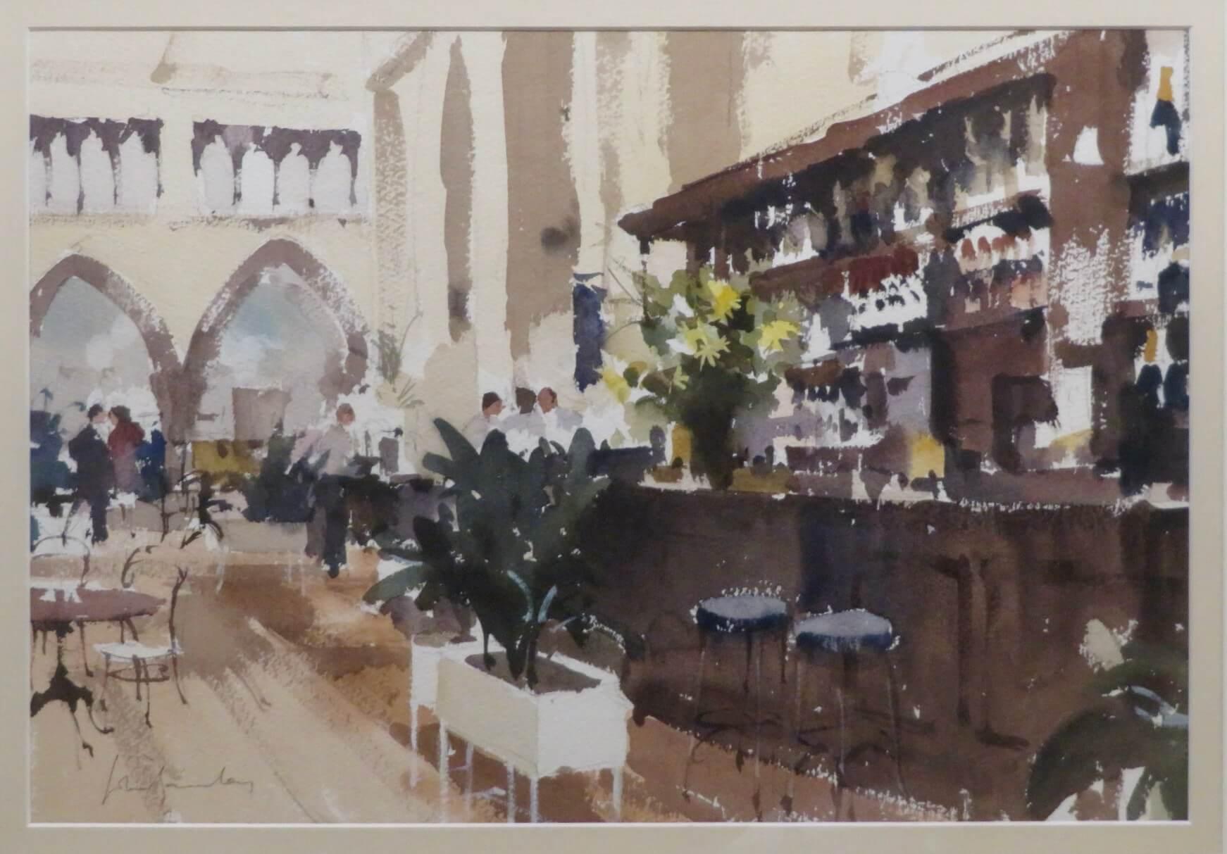 Originale scena di John Cafe, acquerello impressionista di John Yardley (1933). in vendita 2