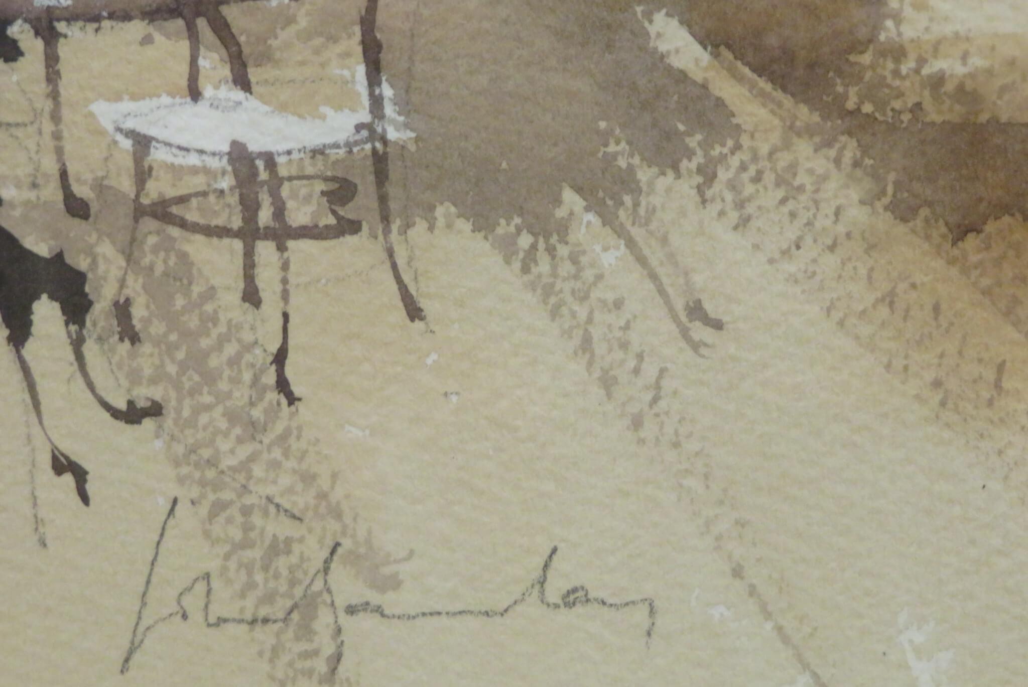 Originale scena di John Cafe, acquerello impressionista di John Yardley (1933). in vendita 3