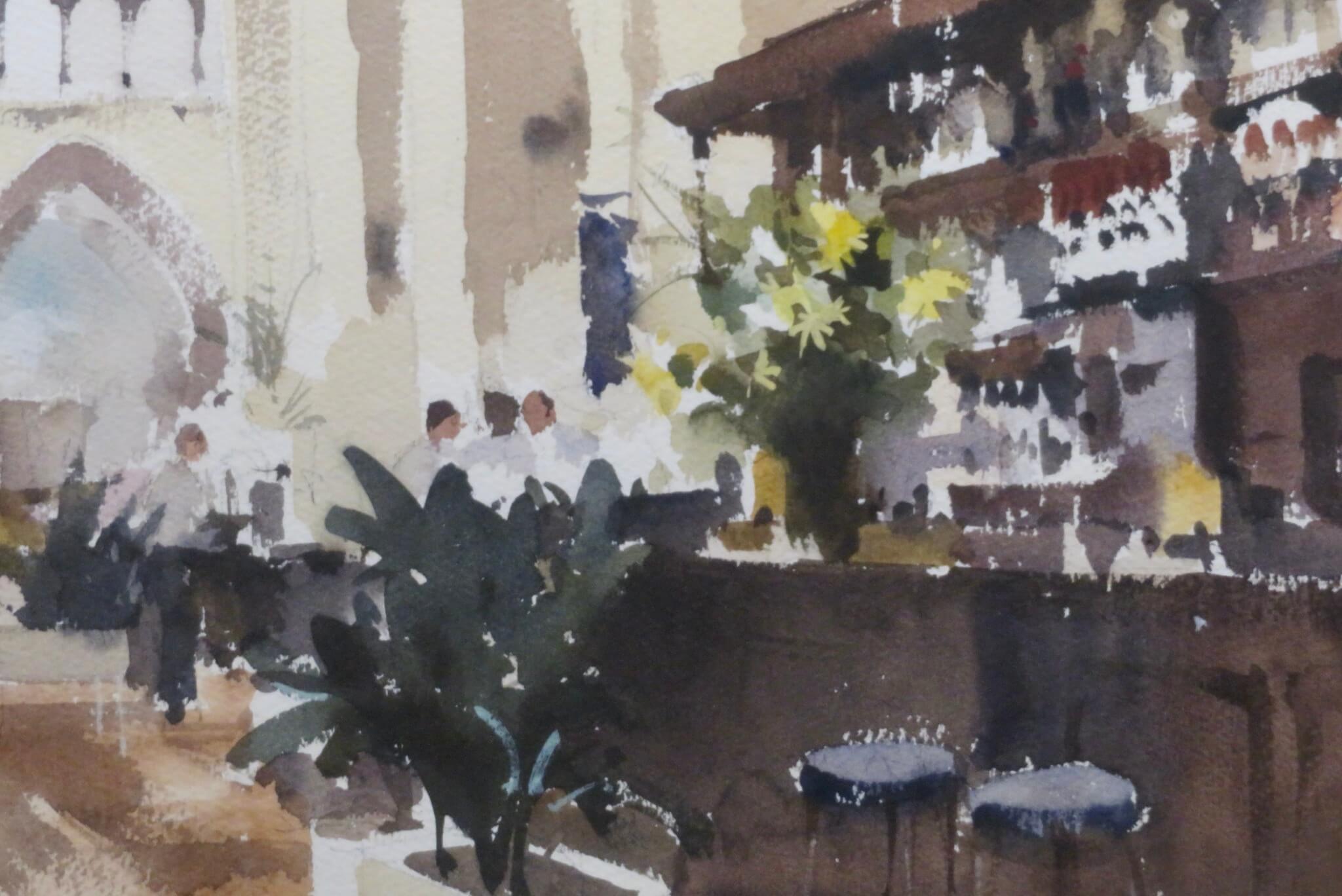 Originale scena di John Cafe, acquerello impressionista di John Yardley (1933). in vendita 4