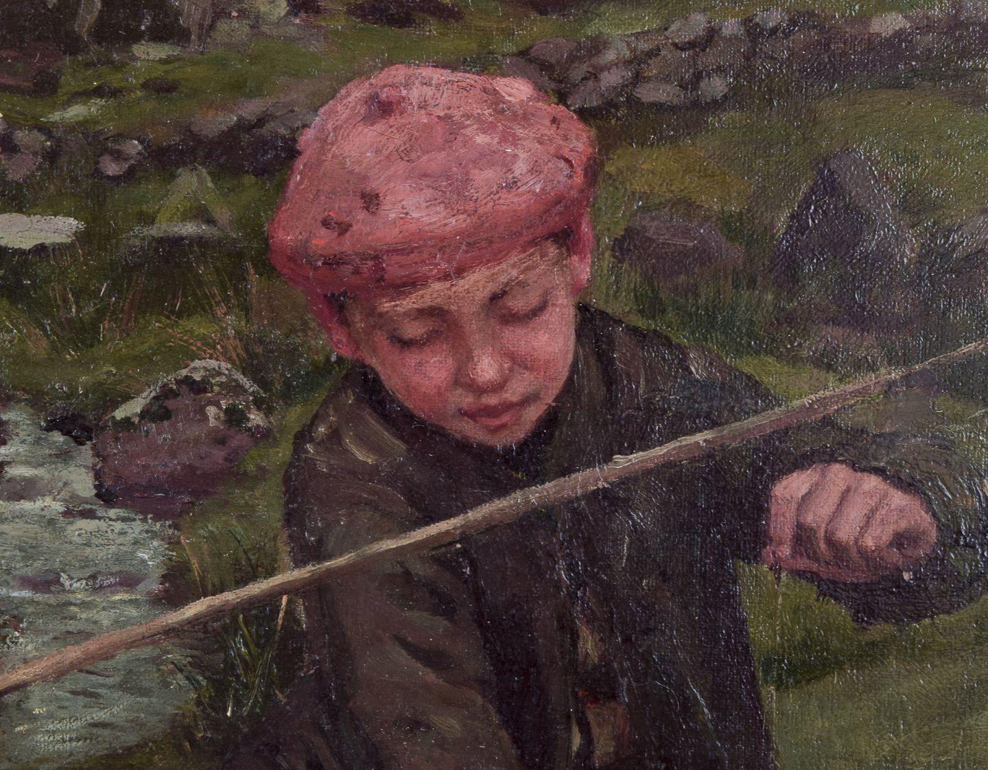 John Yeend King, pintor británico bien considerado. Óleo sobre lienzo. Dos chicos pescando. Británico en venta