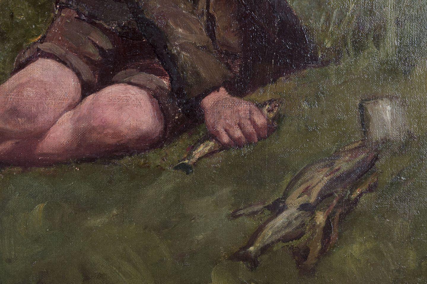 John Yeend King, pintor británico bien considerado. Óleo sobre lienzo. Dos chicos pescando. siglo XIX en venta