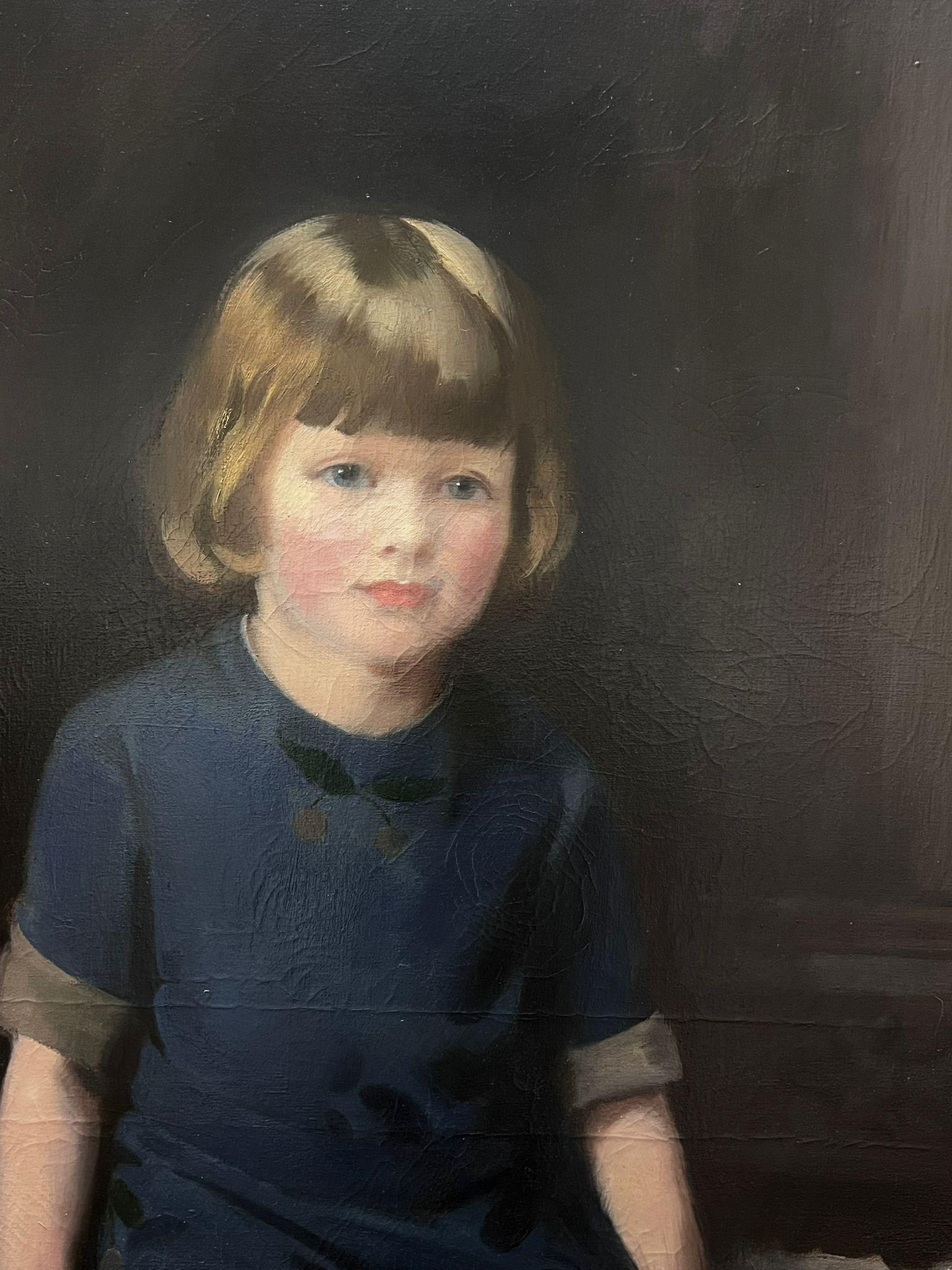 Huge 1920's British Portrait of Young Girl in Interior Signed & Dated Oil Paint For Sale 1