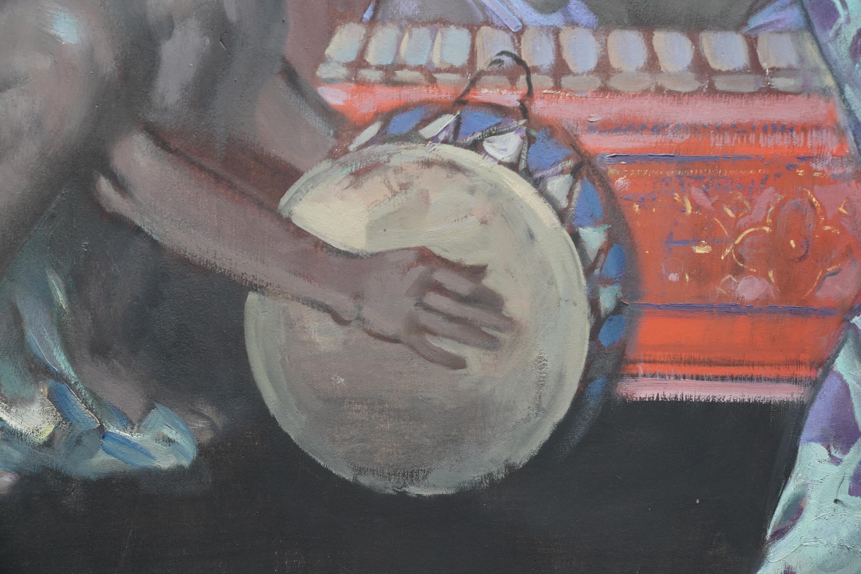 Bailarina balinesa - Pintura al óleo retrato de arte británico años 20 Músico Música Danza en venta 5
