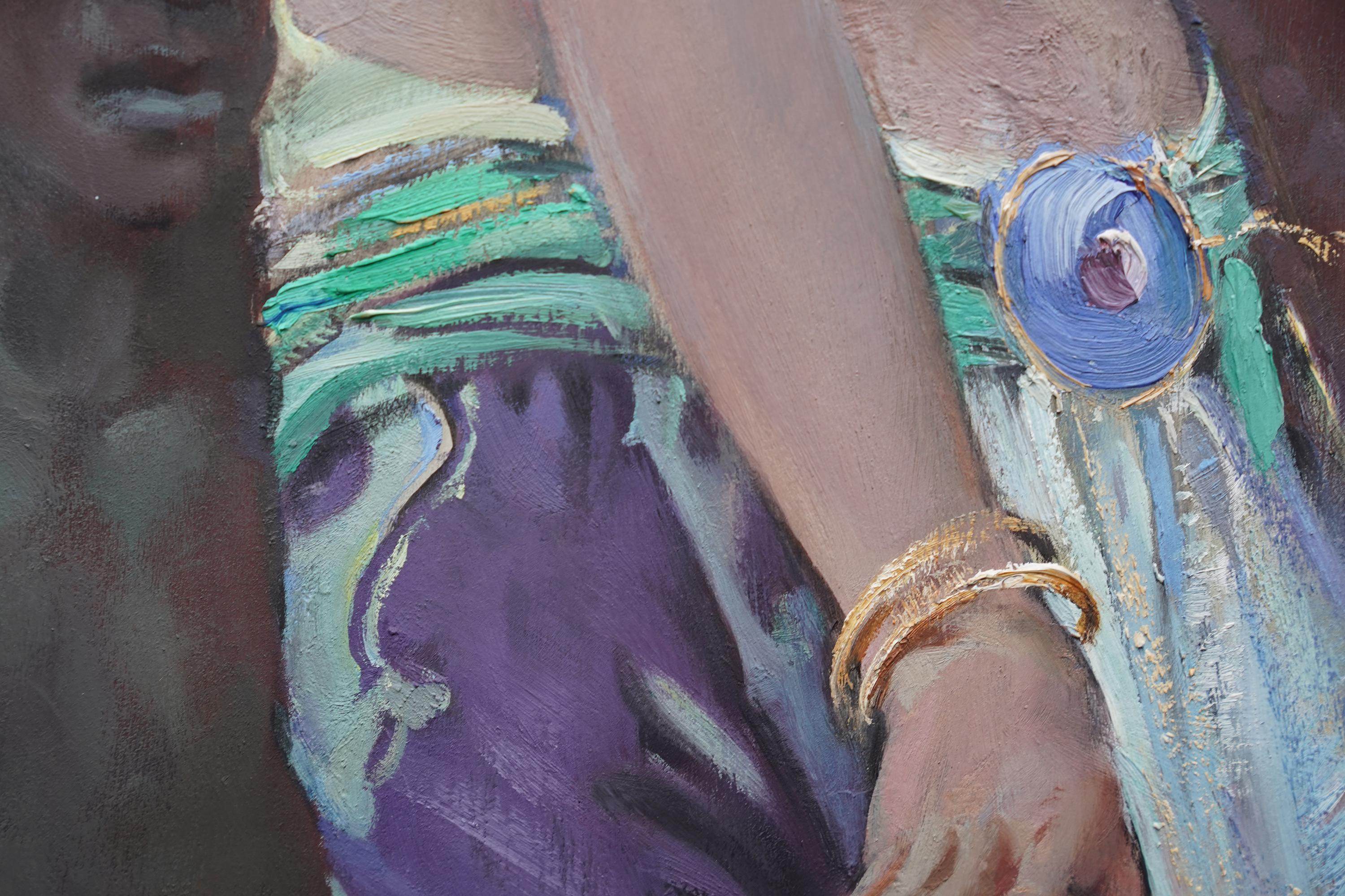 Bailarina balinesa - Pintura al óleo retrato de arte británico años 20 Músico Música Danza en venta 6