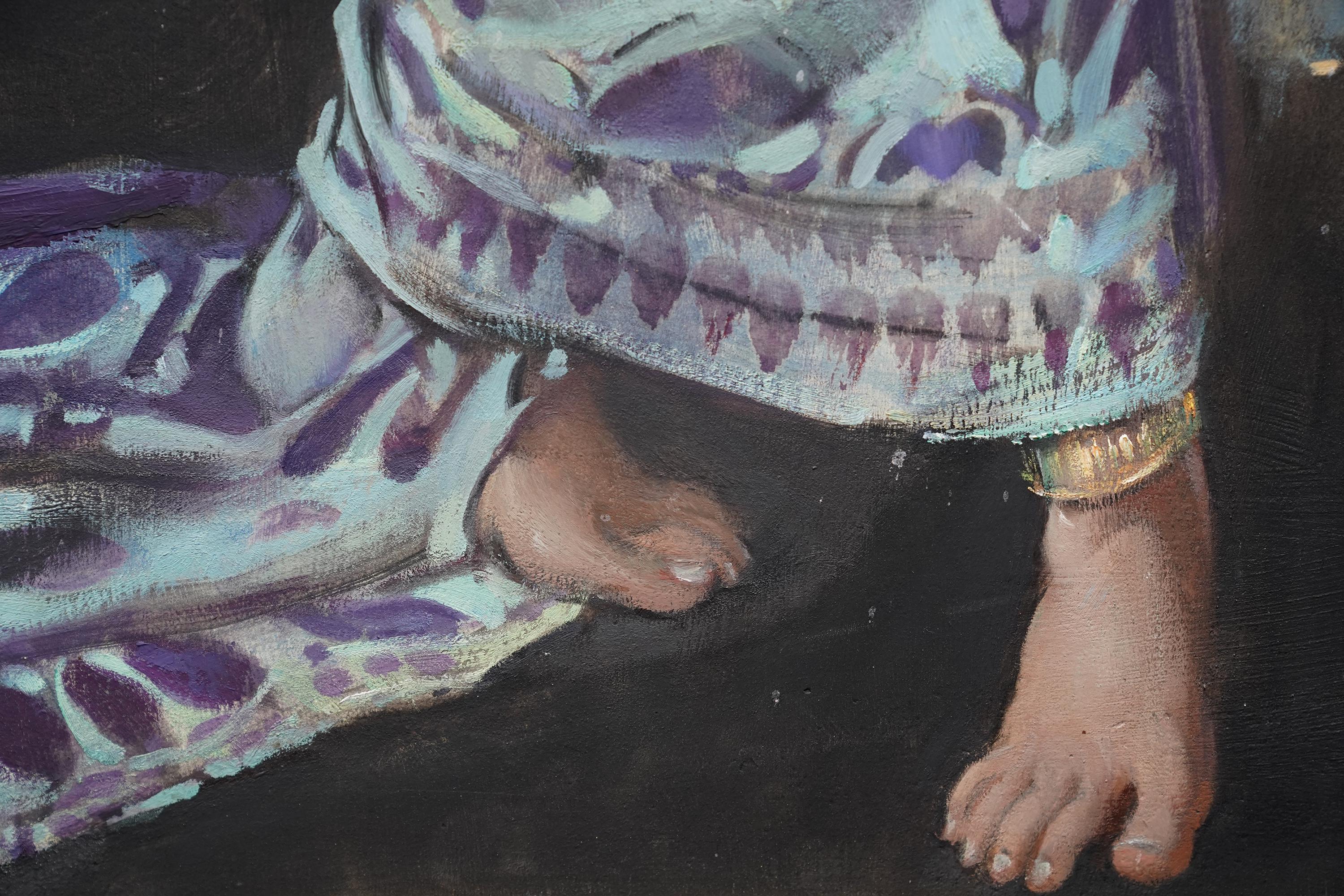 Bailarina balinesa - Pintura al óleo retrato de arte británico años 20 Músico Música Danza en venta 7
