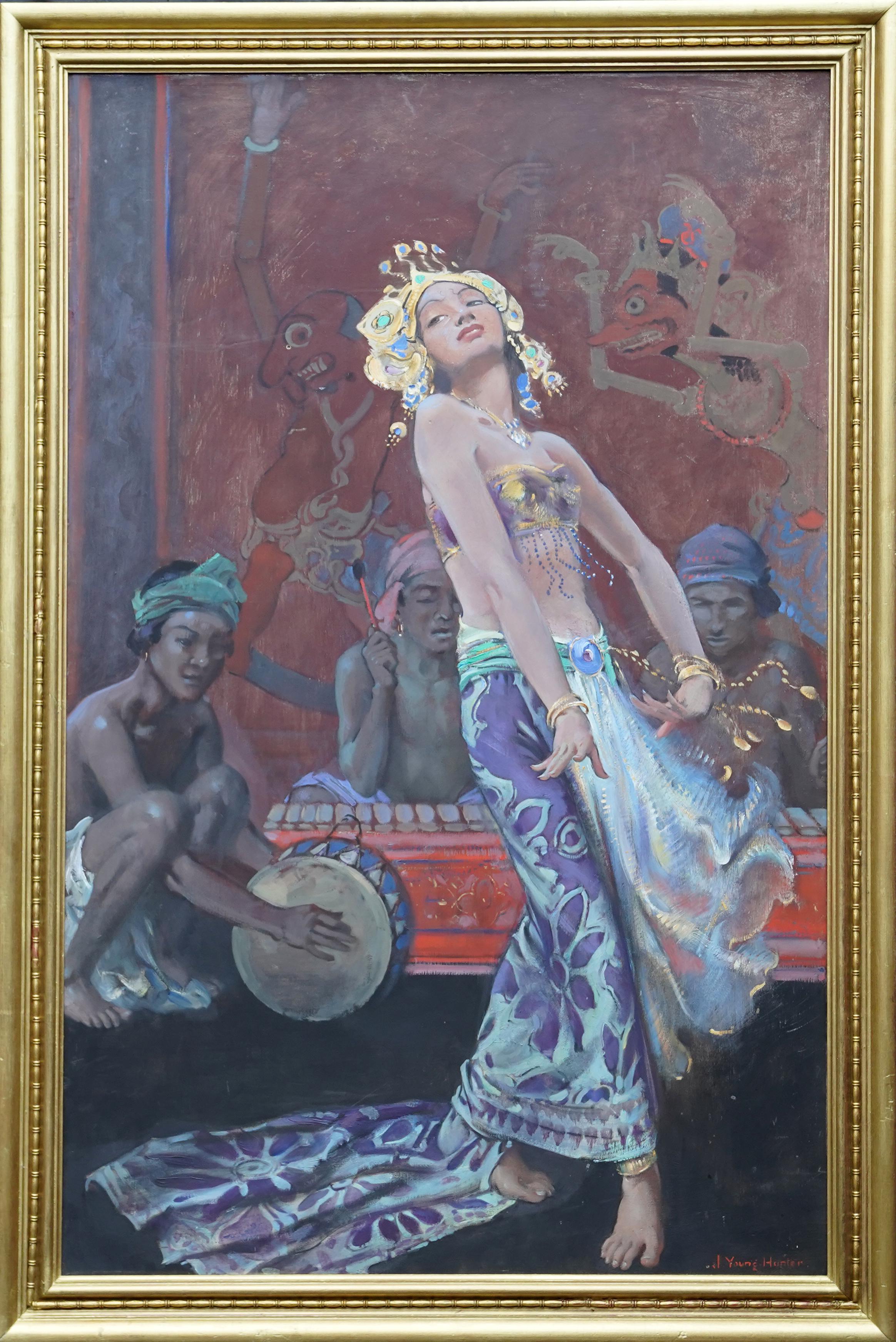Bailarina balinesa - Pintura al óleo retrato de arte británico años 20 Músico Música Danza en venta 11