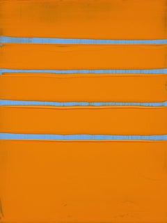 Peinture contemporaine abstraite minimaliste orange et bleue « Pittsburgh Series I »