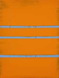 Peinture contemporaine abstraite minimaliste orange et bleue Série III de Pittsburgh