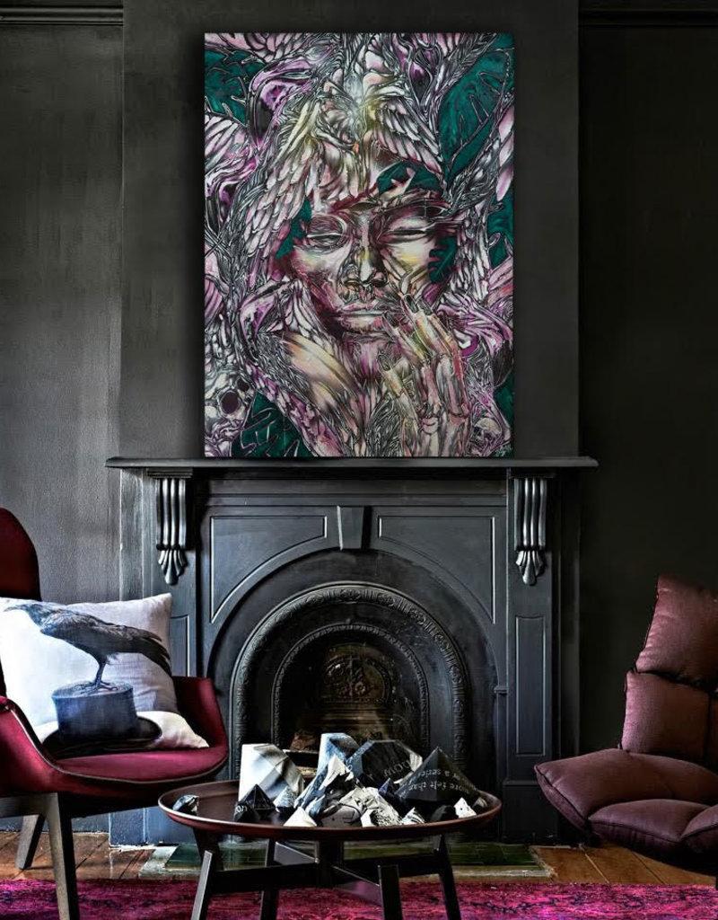 Donna con foglie e piume - Painting di Johnathan Ball