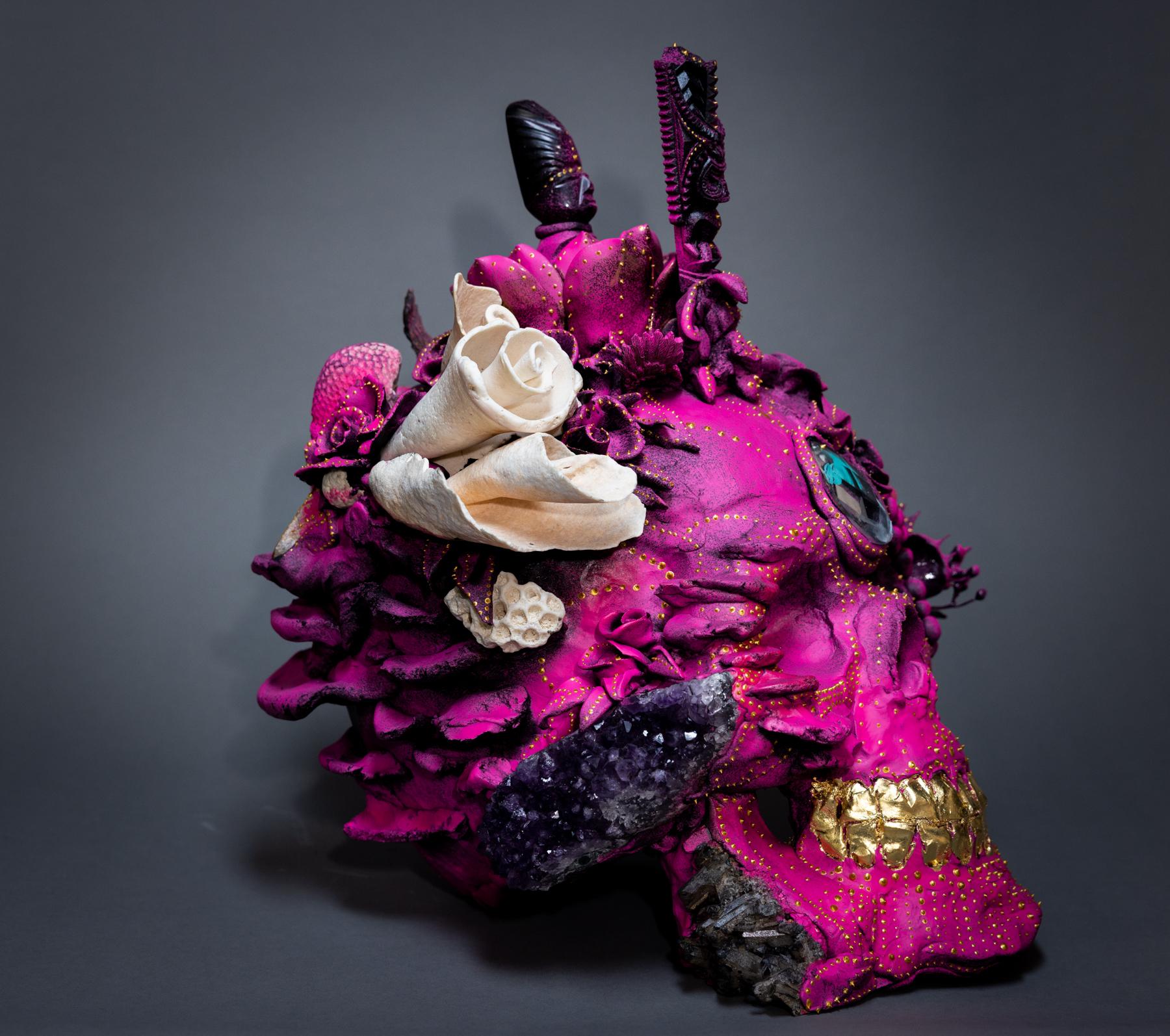 17”h 15”w 14”d 
Original Sculpture - Epoxy Clay, Gold Leaf, Amethyst Crystals and Crystals
Hand Signed by Johnathan Ball