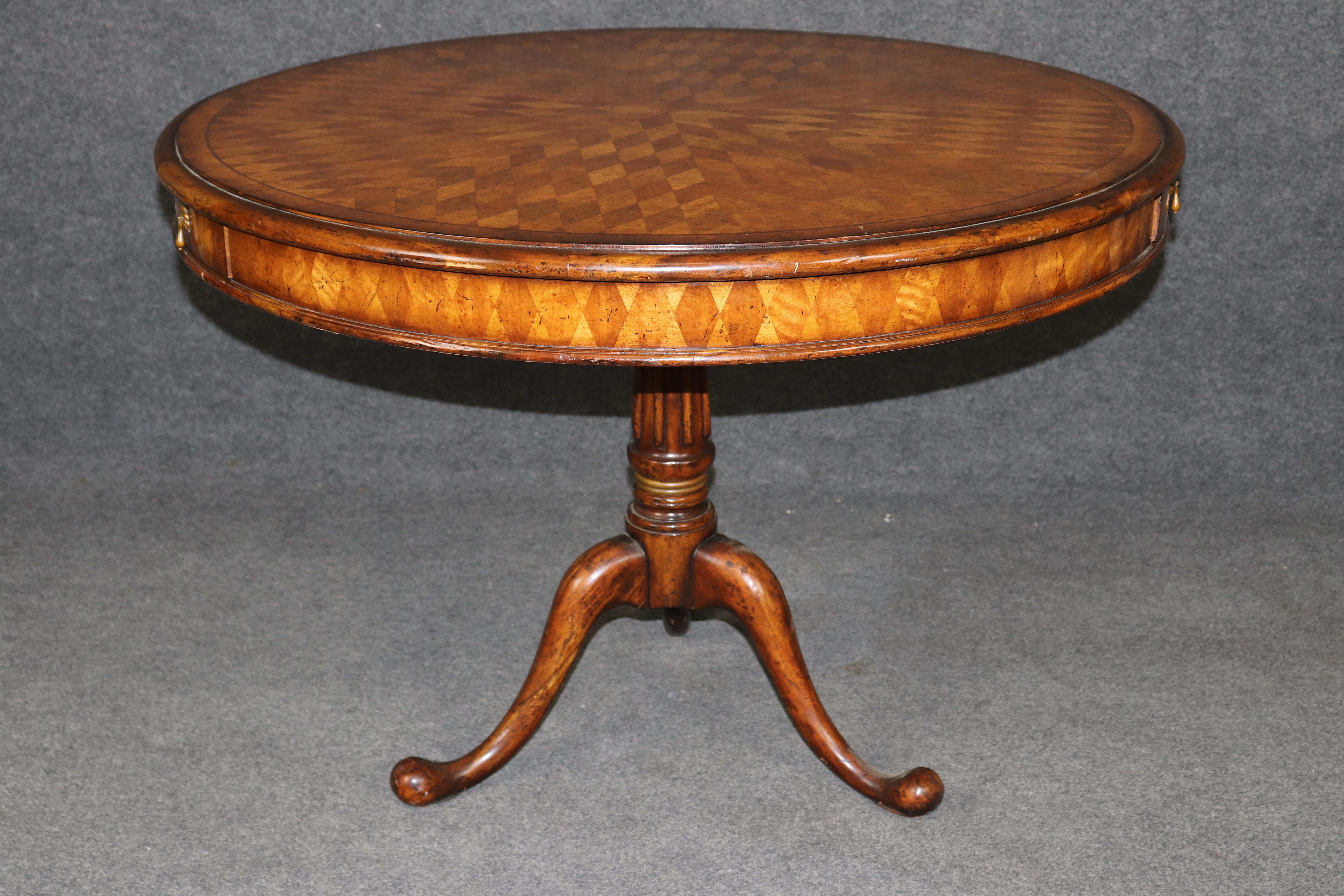 Hand-Carved Johnathan Charles English Walnut Parquetry Center Table For Sale