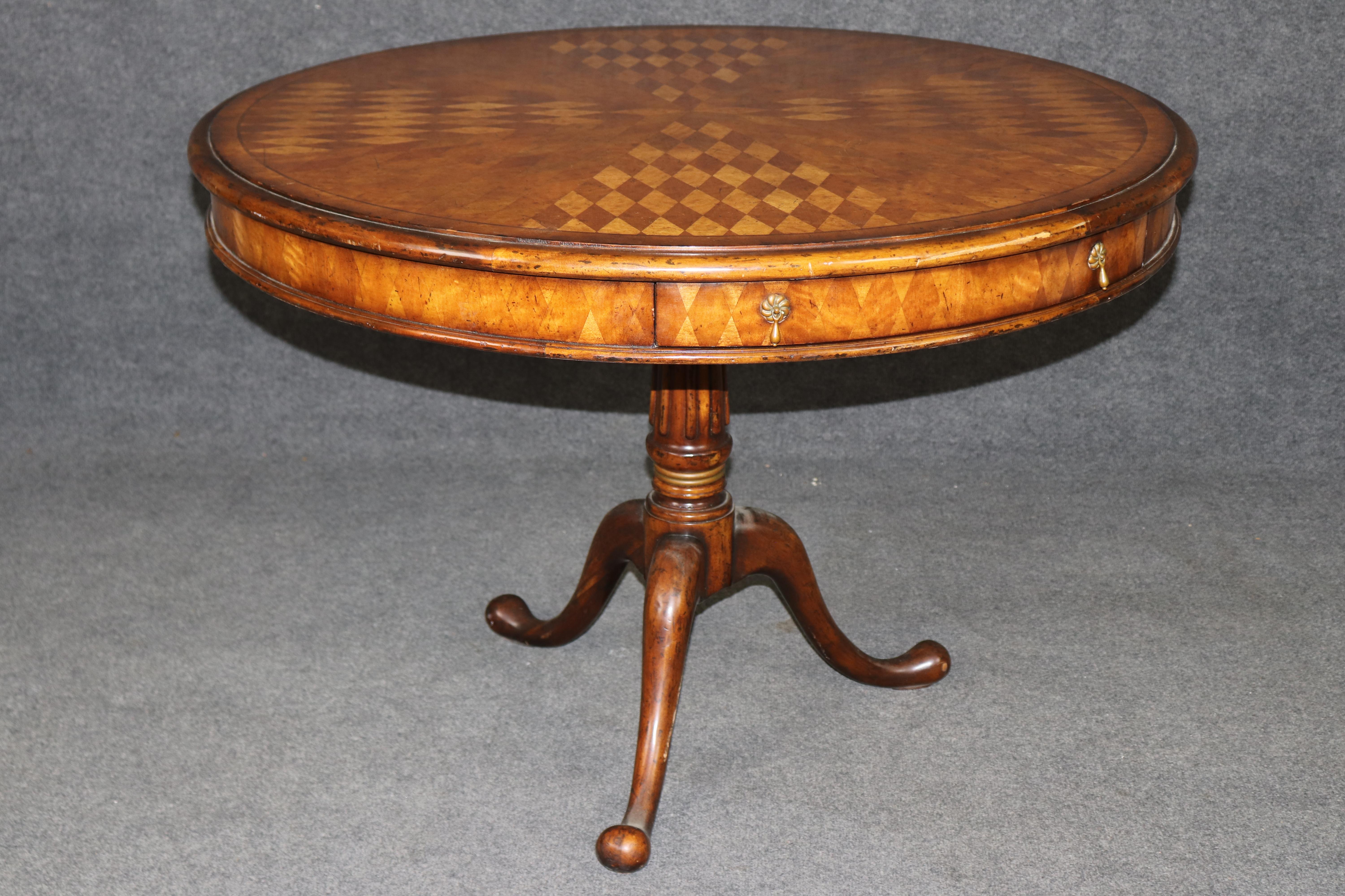 Johnathan Charles English Walnut Parquetry Center Table In Good Condition For Sale In Swedesboro, NJ