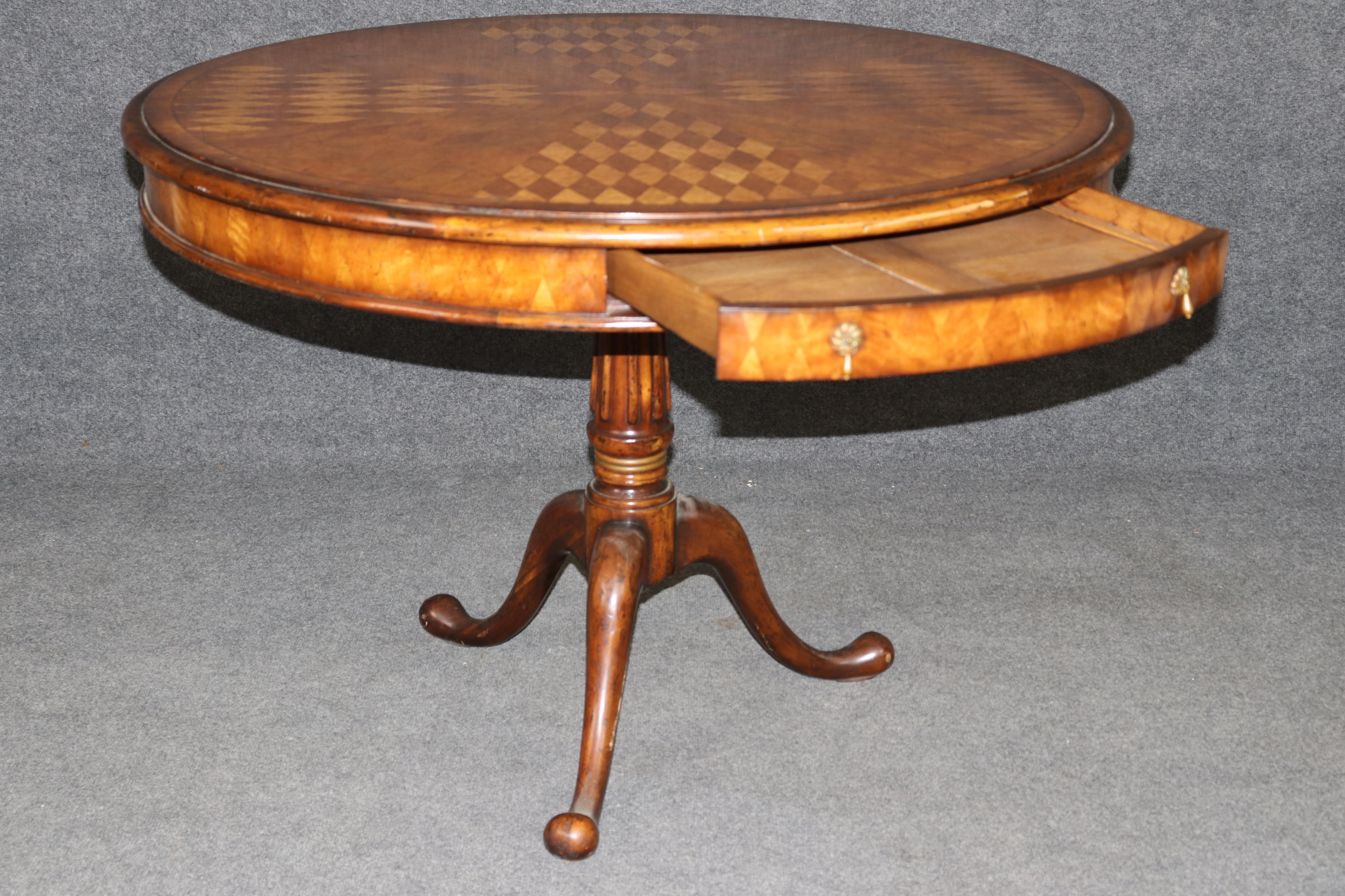 20th Century Johnathan Charles English Walnut Parquetry Center Table For Sale