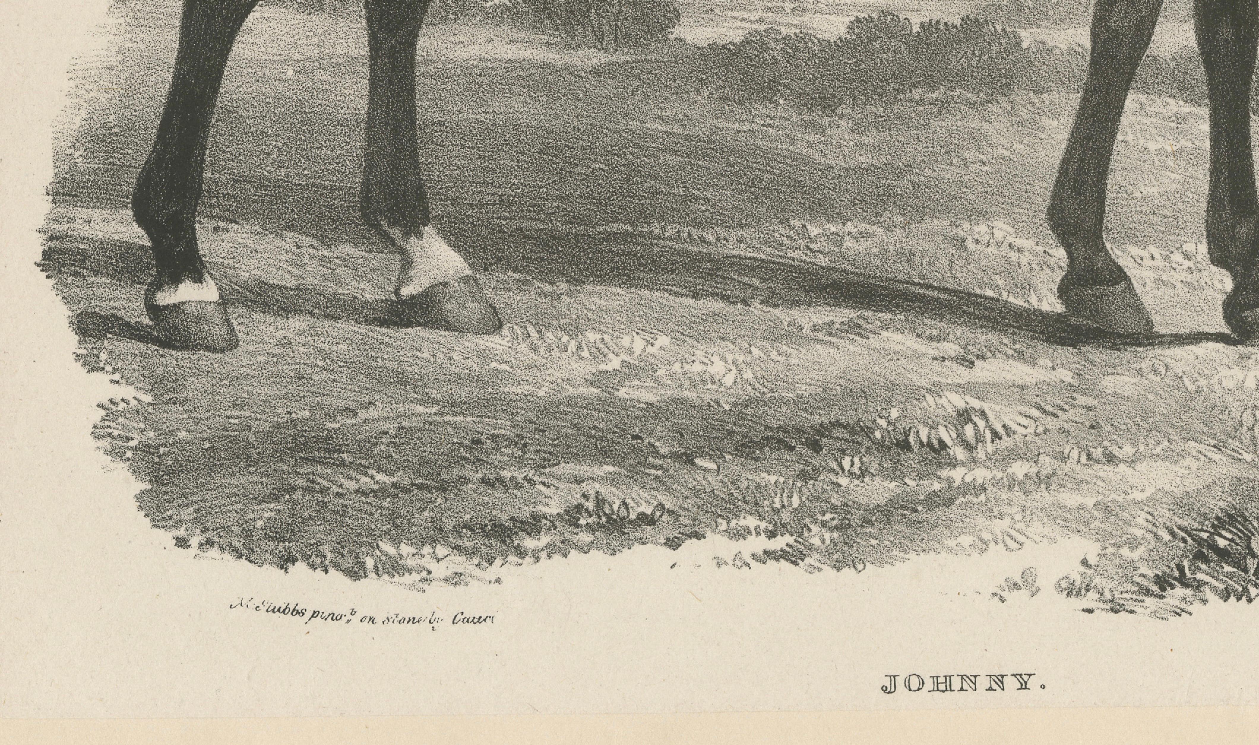 Johnny & An Old Hunter – Pair of Antique Sporting Horse Lithographs c.1840