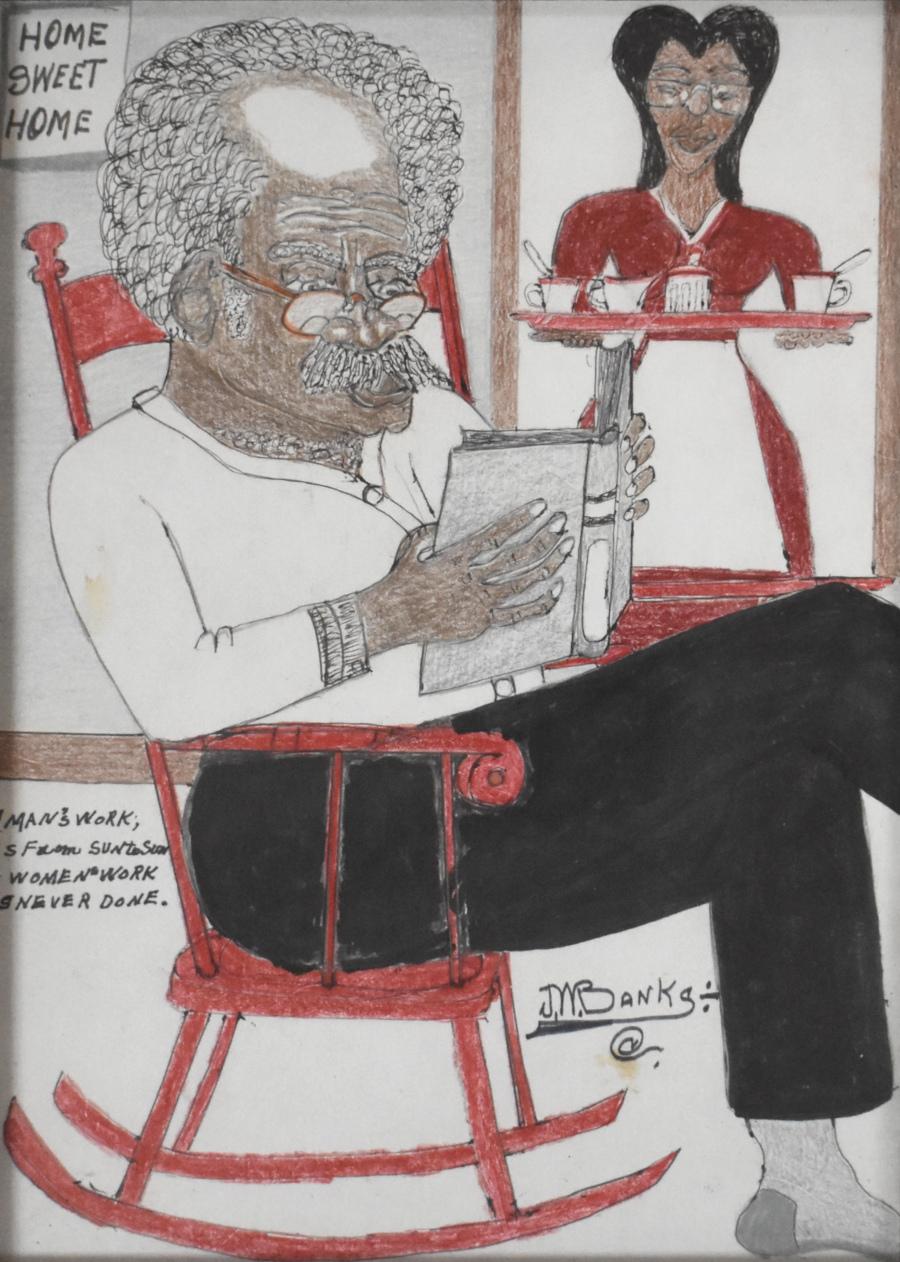 Johnny Banks
(1912-1988)
Artiste de San Antonio
Taille de l'image : 13,5 x 9,75
Taille du cadre : 19 x 15,5
Médium : Technique mixte sur panneau d'affichage
