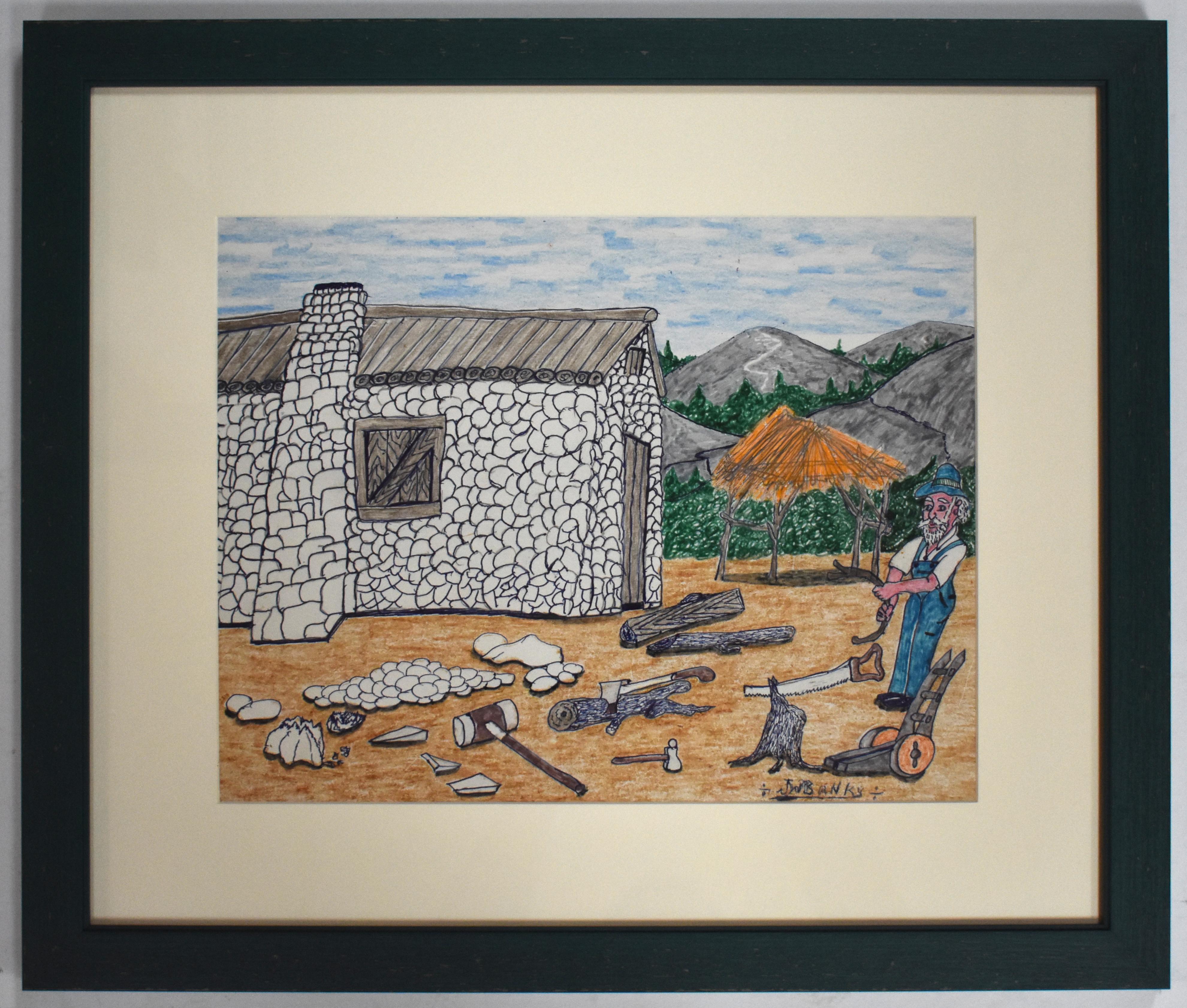 "MOUNTAIN HOME" PREMEIR BLACK FOLK ARTIST JOHNNY BANKS DIED 1988 - Mixed Media Art by Johnny Banks