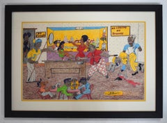 « NEIGHBORHOOD POOL HALL », artiste en mousseline noire de SAN ANTONIO TEXAS (1912-1988)