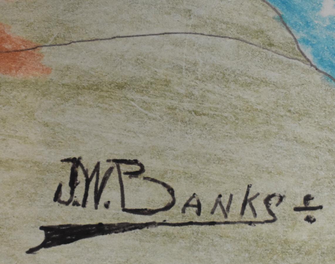 Johnny Banks
(1912-1988)
Artista de San Antonio
Tamaño de la imagen: 8 x 16
Tamaño del marco: 13,5 x 21,5
Medio: Multimedia sobre papel
Fechado en 1985
